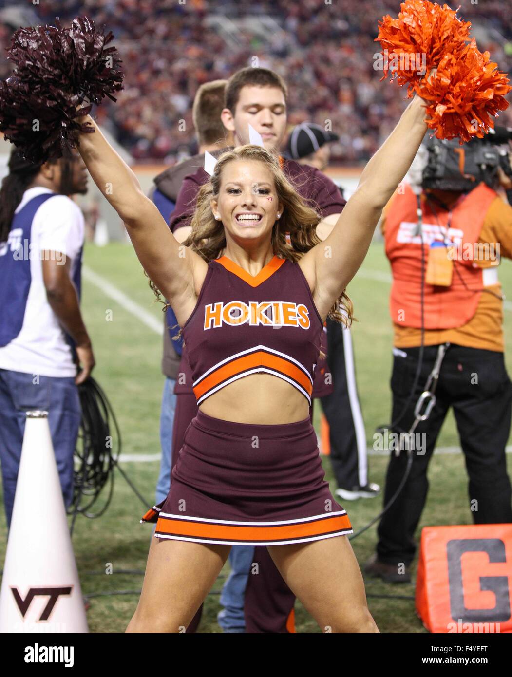 Blacksburg, VA, USA. 24th Oct, 2015. A Virginia Tech cheerleader dances