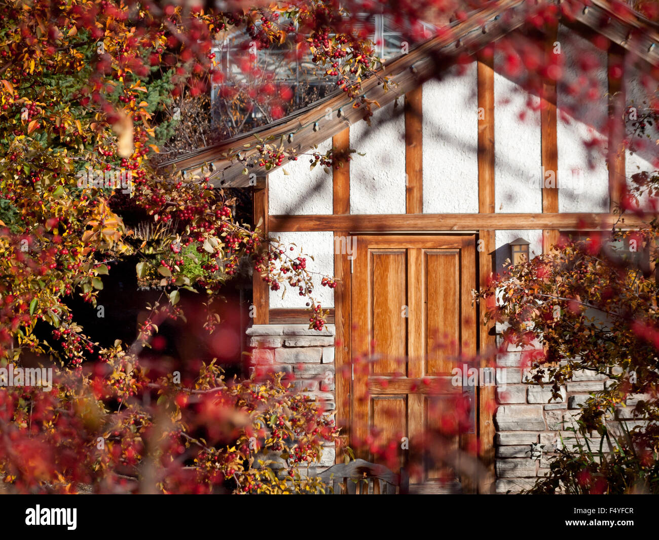 A view of the Japanese chalet at Garden Park (Boffins Public House), Innovation Place in Saskatoon, Saskatchewan, Canada. Stock Photo