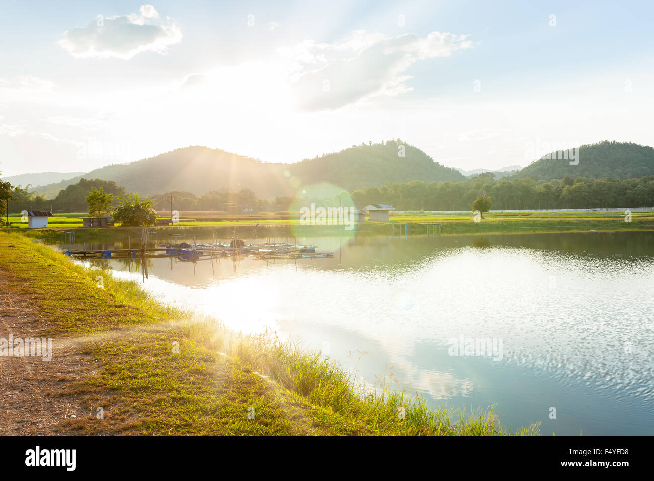 Nature landscape and blue sky reflected in the river Stock Photo - Alamy