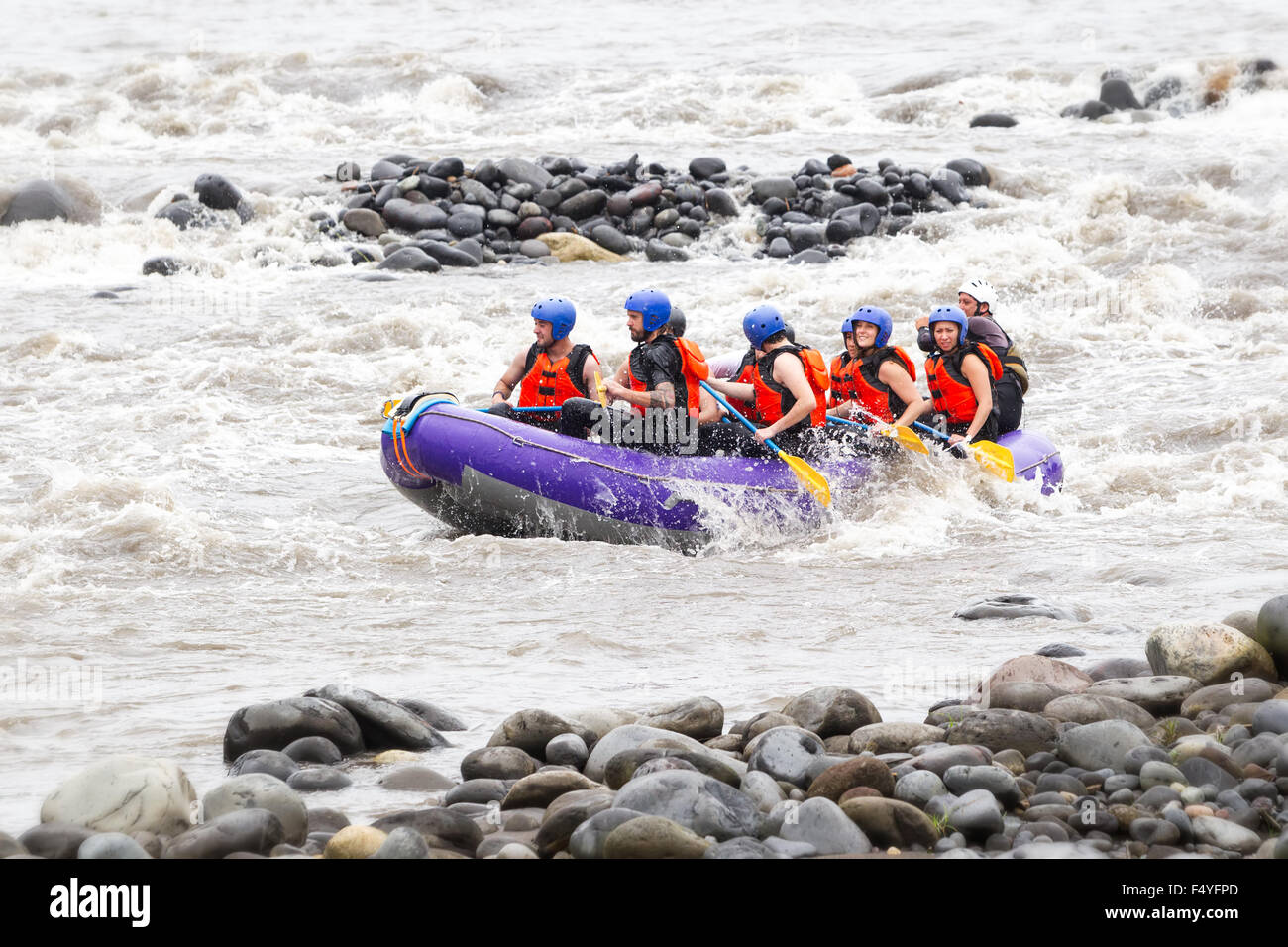 Whitewater Rafting Experience For A Group Of Mixed People In South America Stock Photo