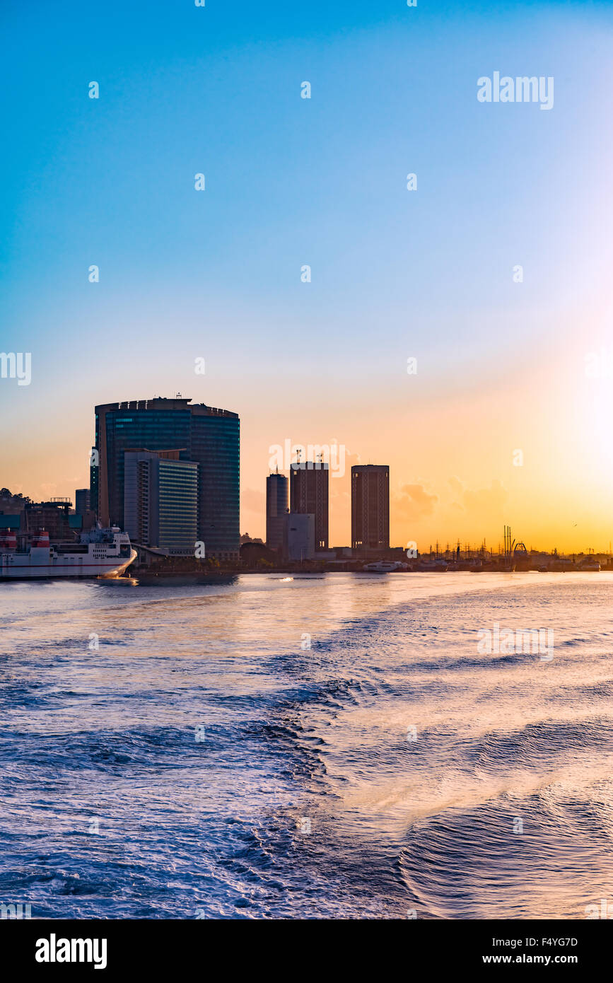 View of Port of Spain Trinidad and Tobago waterfront from the sea Stock Photo