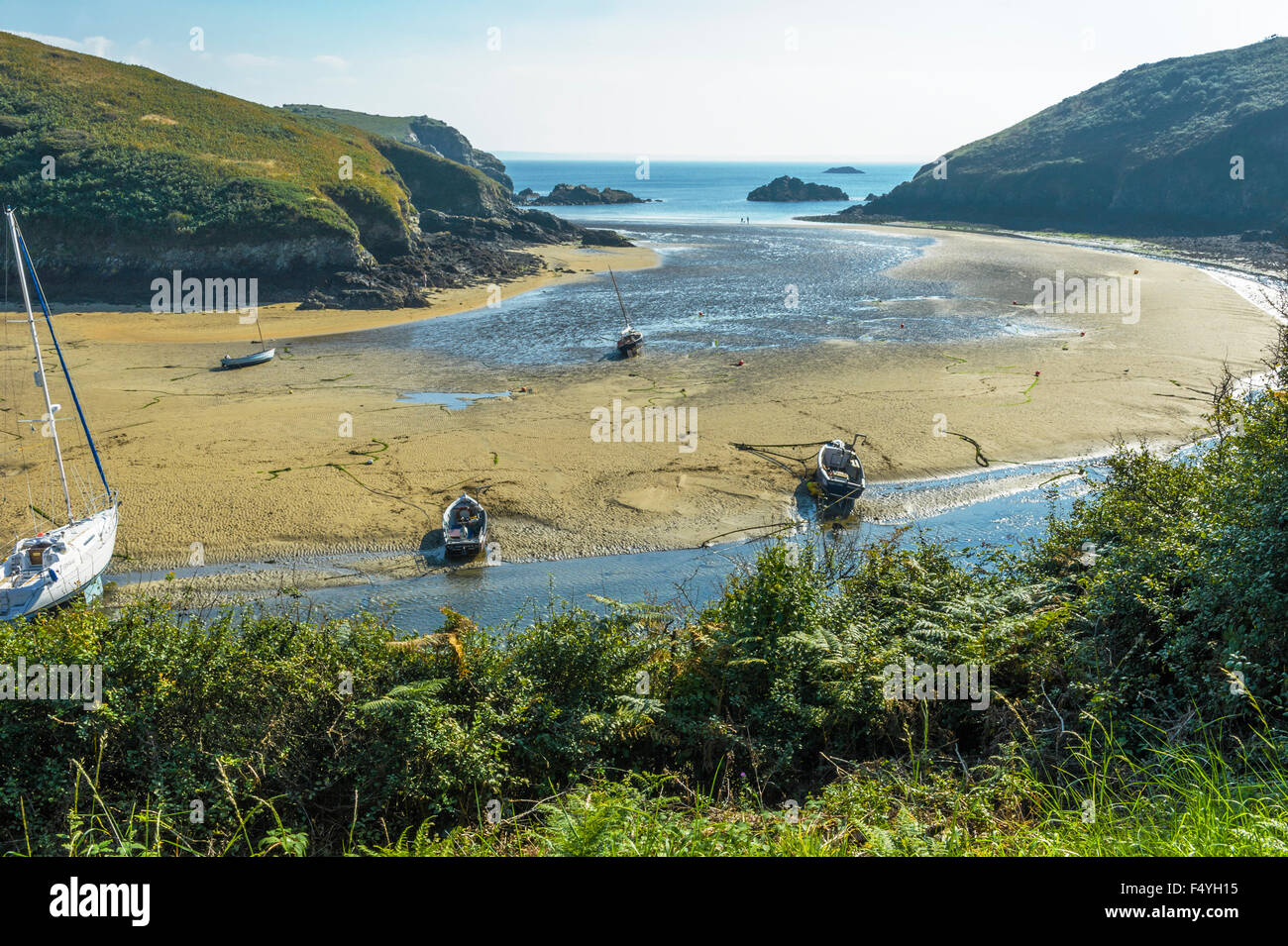 Solva at low tide, a natural, sheltered harbour. Stock Photo