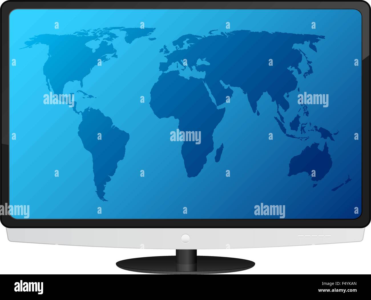 Lcd tv with blue world map. Vector illustration. Stock Vector