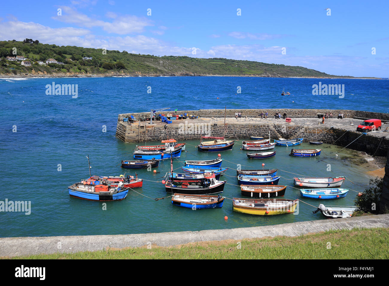 The harbour at Coverack on a calm summer's day, Cornwall, England, UK. Stock Photo
