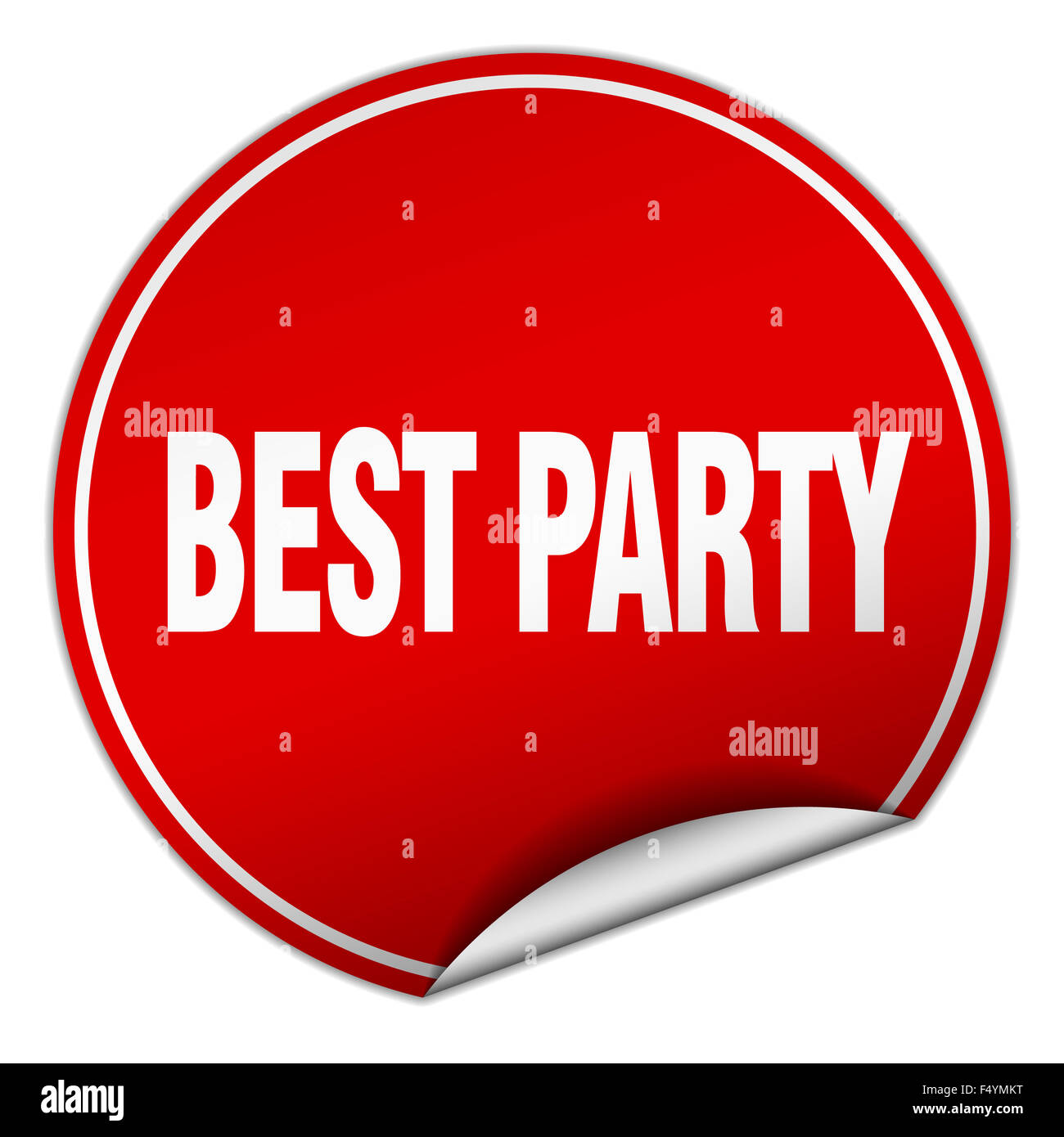 best party round red sticker isolated on white Stock Photo - Alamy