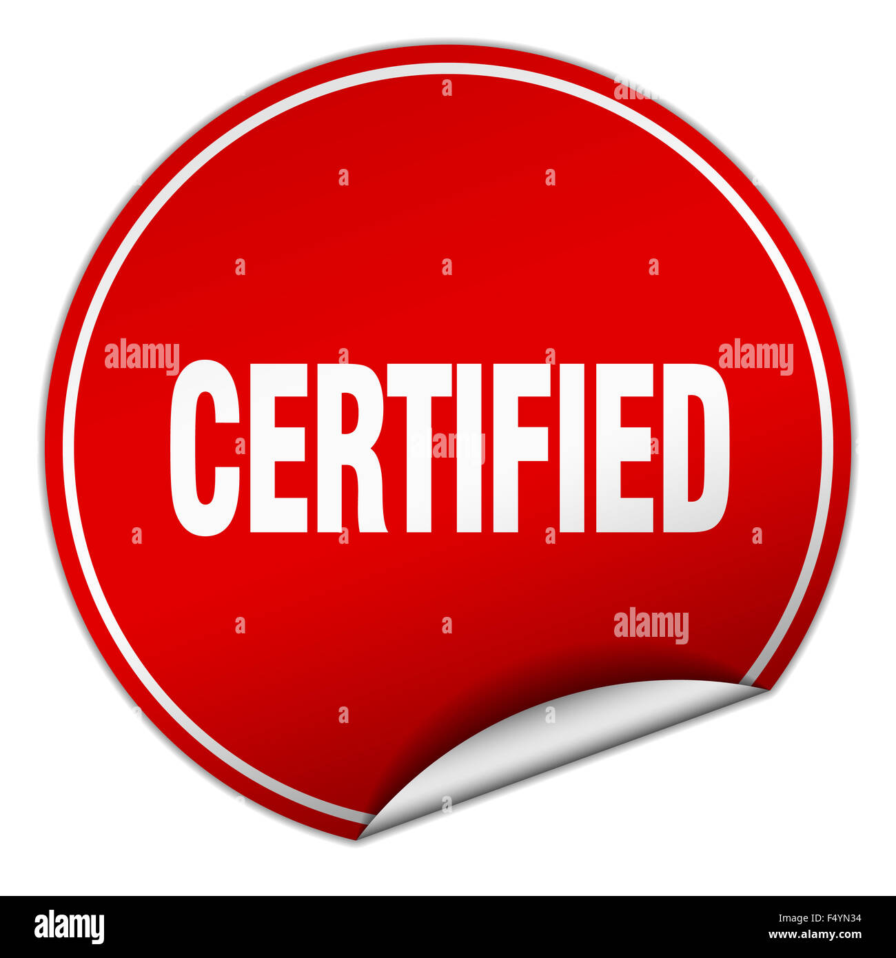 certified round red sticker isolated on white Stock Photo - Alamy