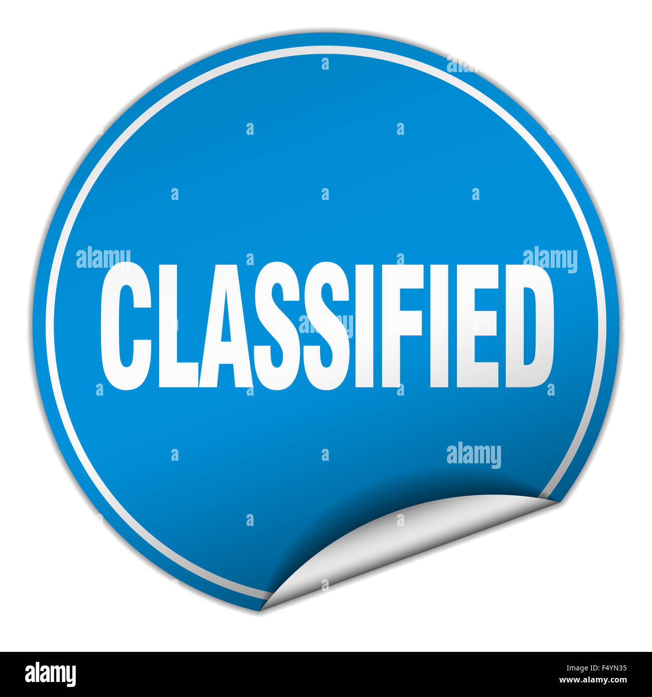 classified round blue sticker isolated on white Stock Photo - Alamy