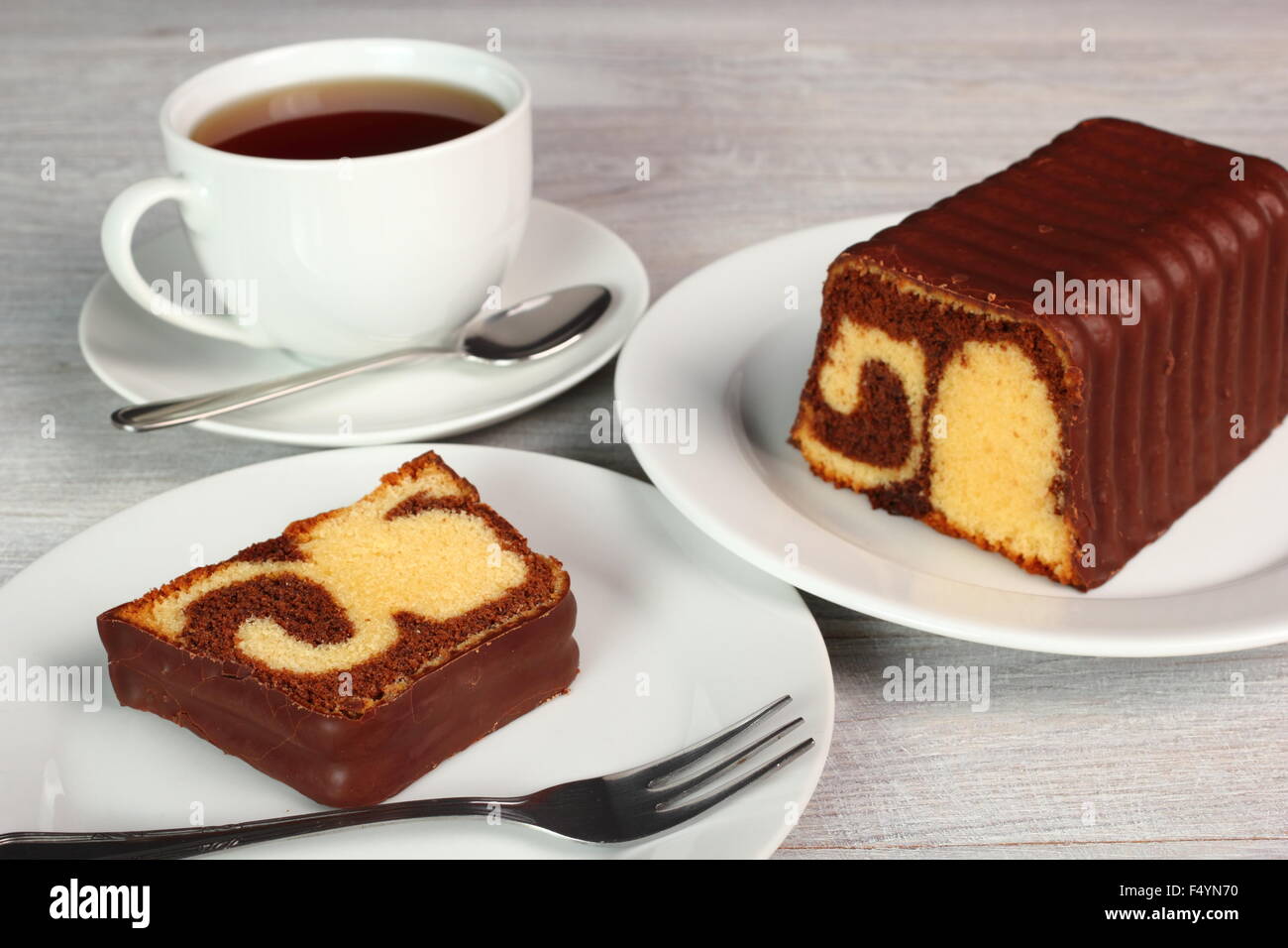 Chocolate Glazed Marble Loaf Cake Stock Photo Alamy