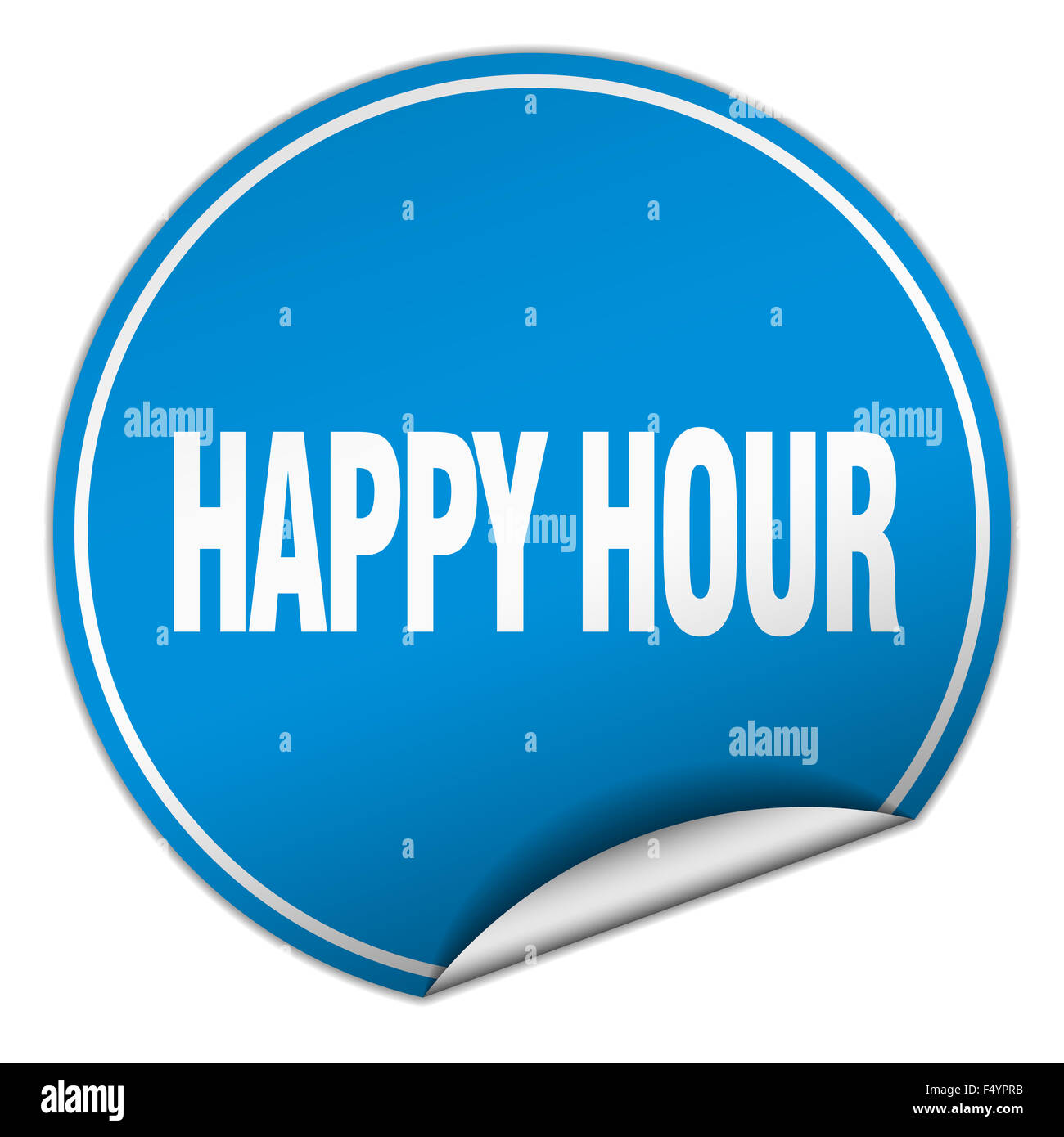 happy hour round blue sticker isolated on white Stock Photo Alamy