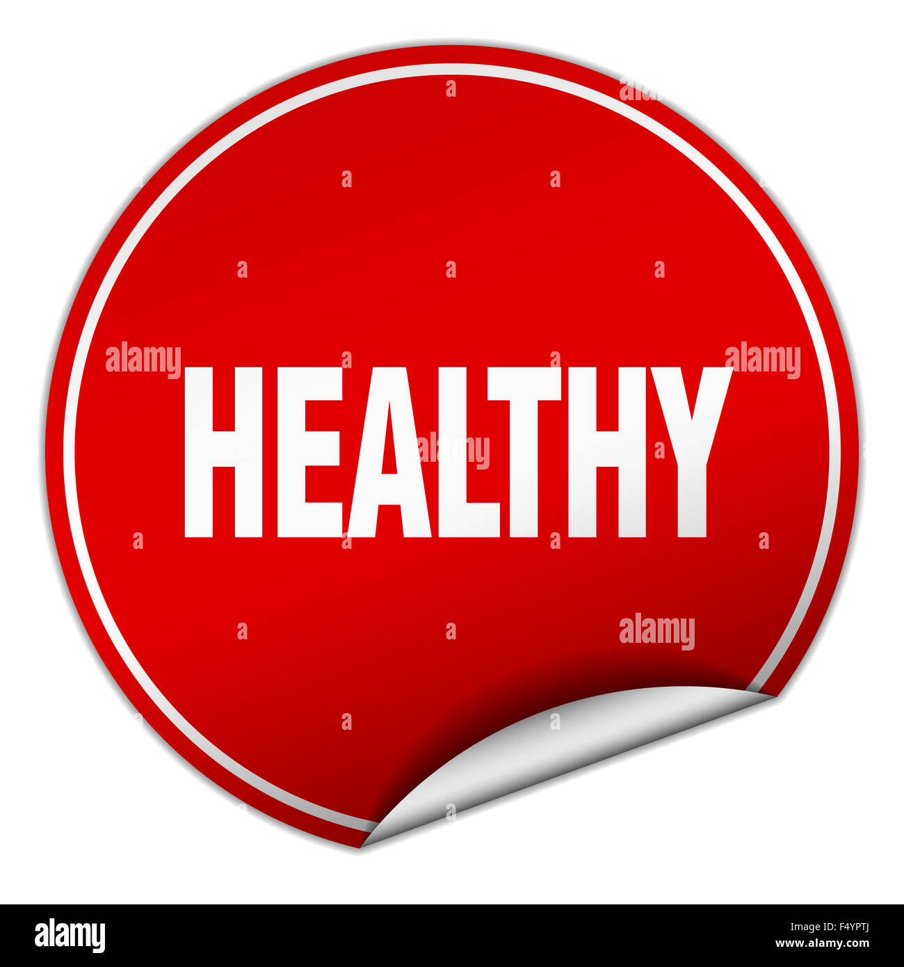 healthy round red sticker isolated on white Stock Photo - Alamy