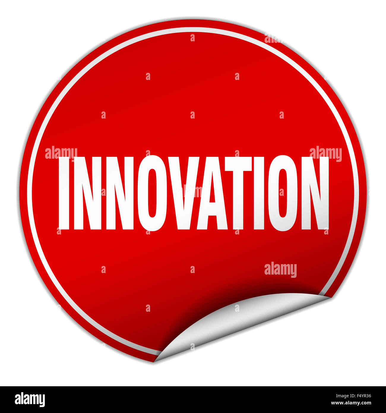 Innovative Sticker Format innovation round red sticker isolated on white Stock Photo - Alamy
