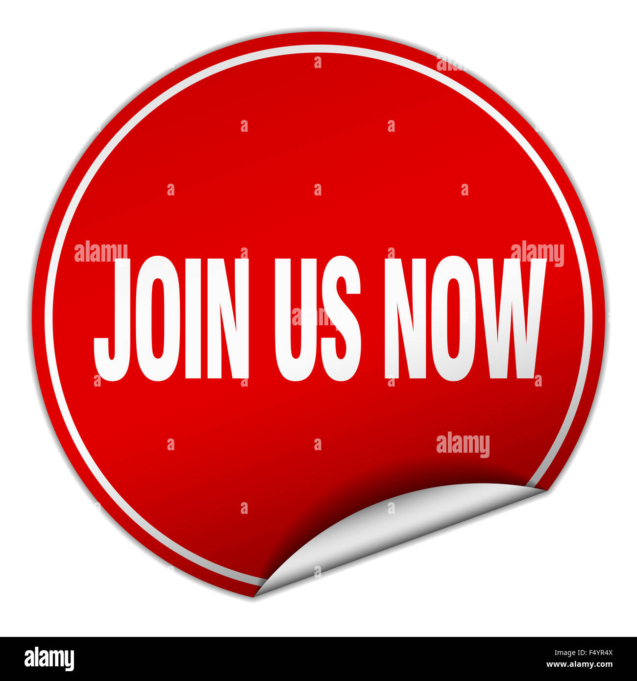 join us now round red sticker isolated on white Stock Photo - Alamy