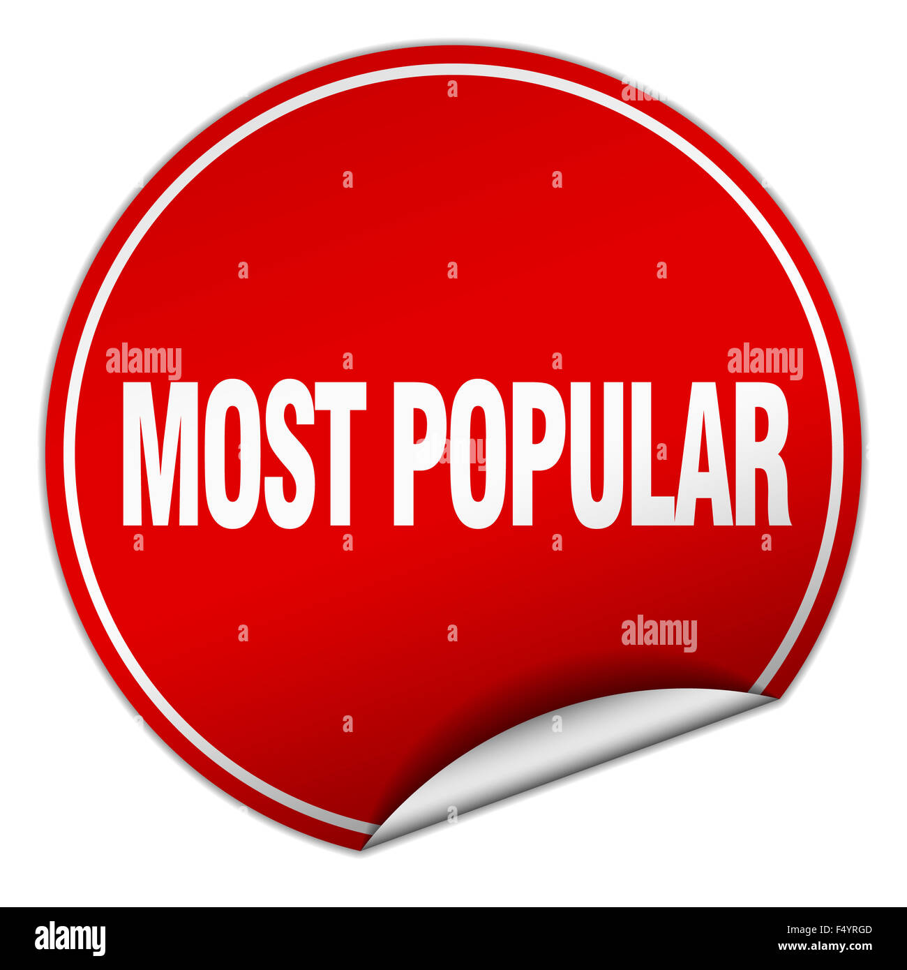 most popular round red sticker isolated on white Stock Photo Alamy