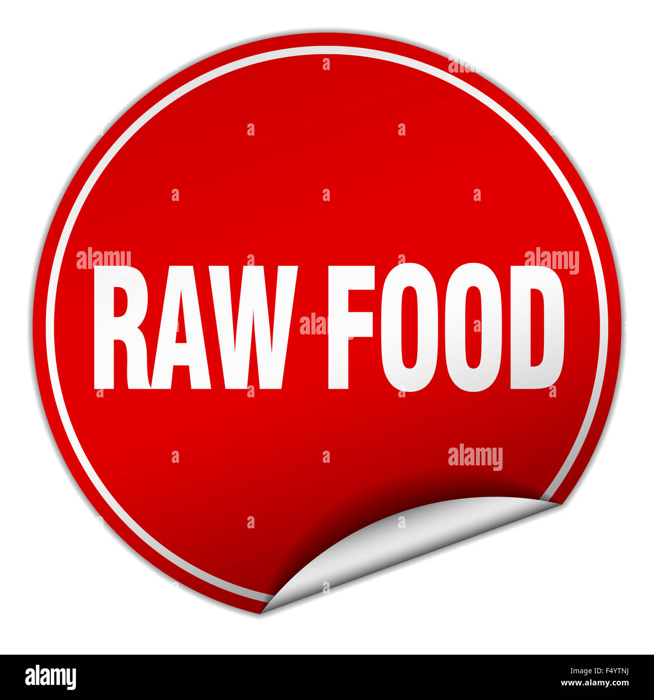 raw food round red sticker isolated on white Stock Photo - Alamy