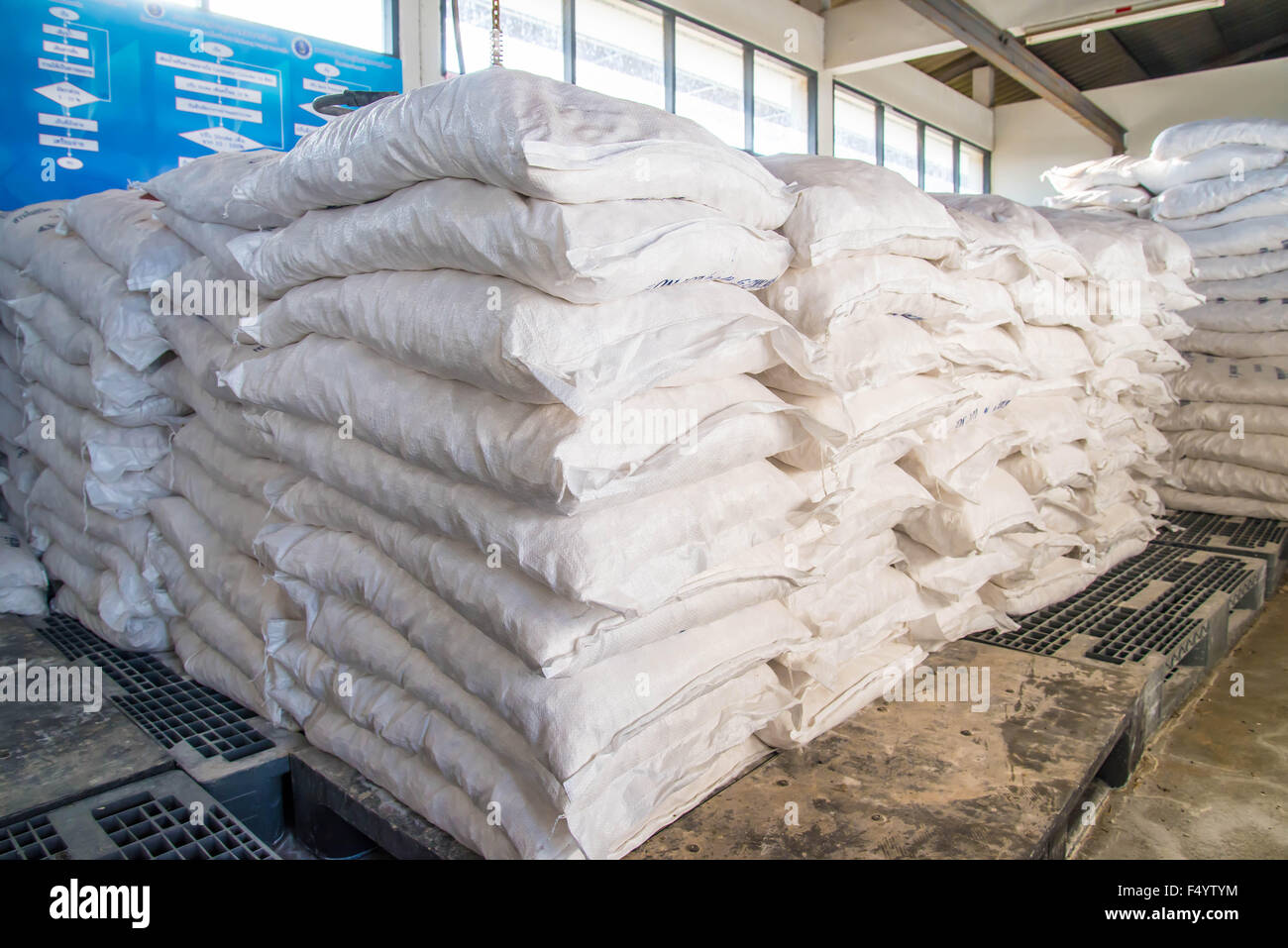 Alum sack was kept in the storage of Water Treatment Plant Stock Photo