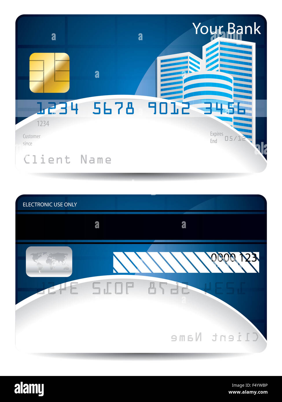 Credit card template design in blue white with skyskrapers Stock Photo