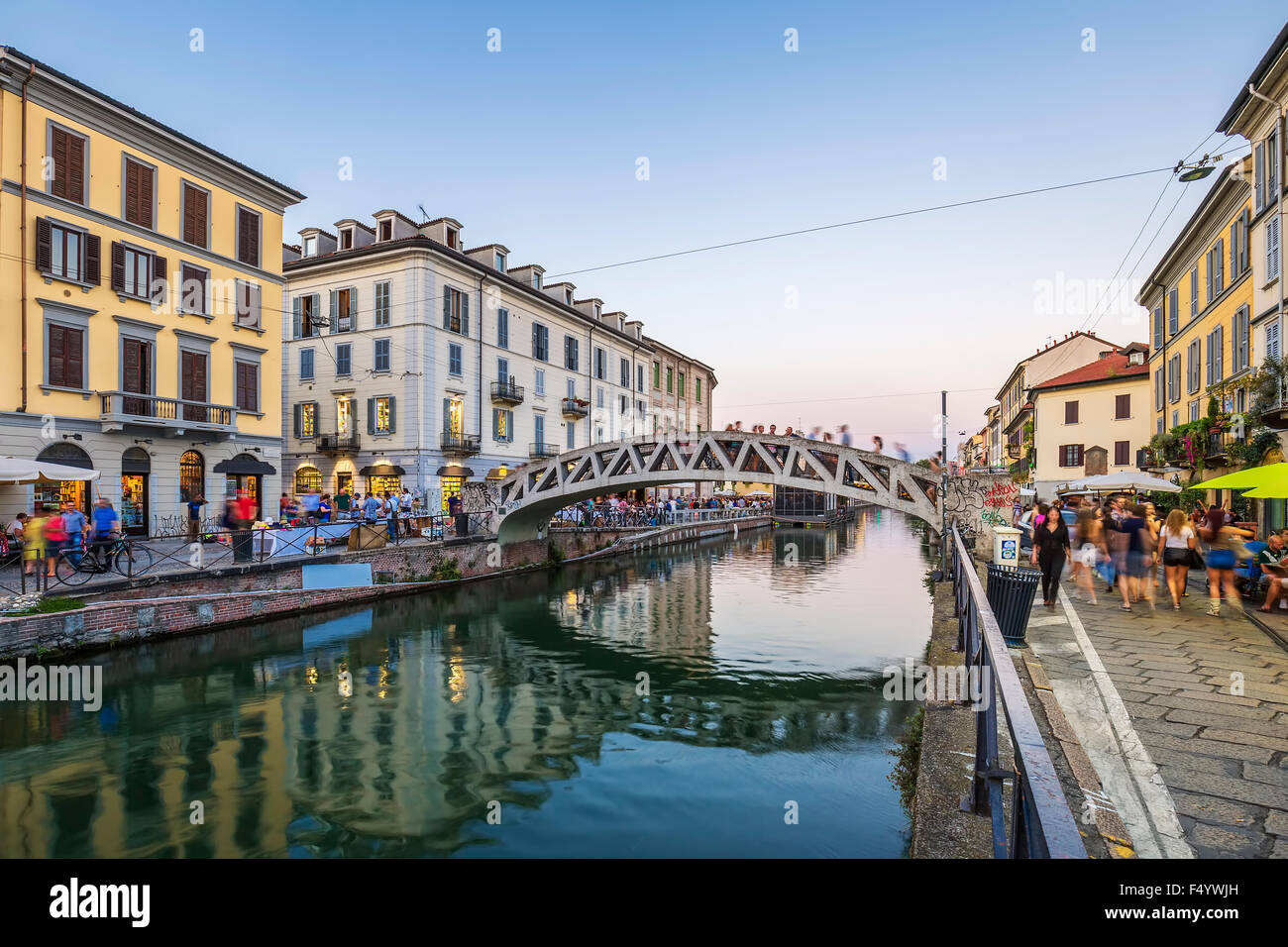 Naviglio Grande canal in the evening, Milan, Italy Stock Photo