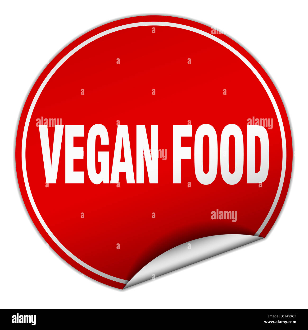 vegan food round red sticker isolated on white Stock Photo - Alamy