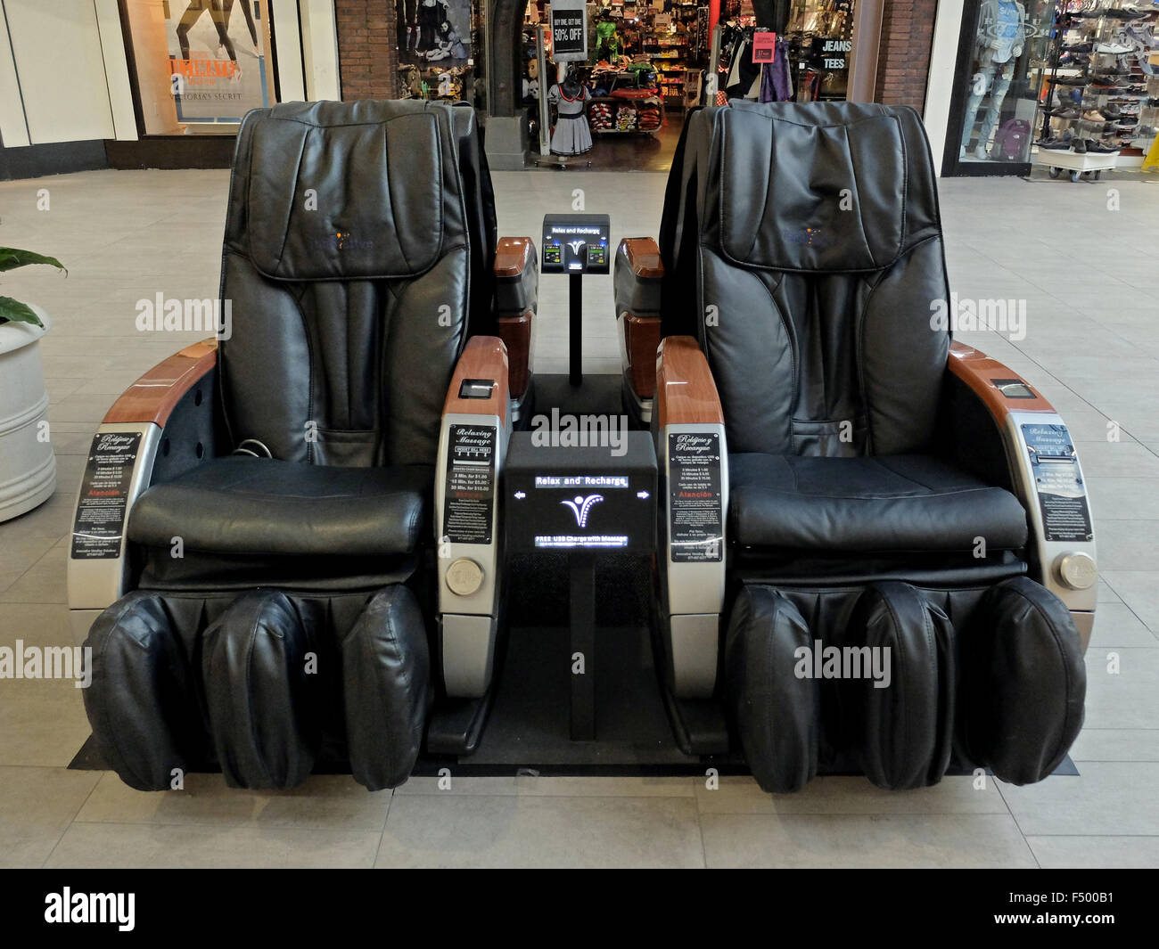 Easy massage chairs at the Broadway Mall in Jericho Long Island where