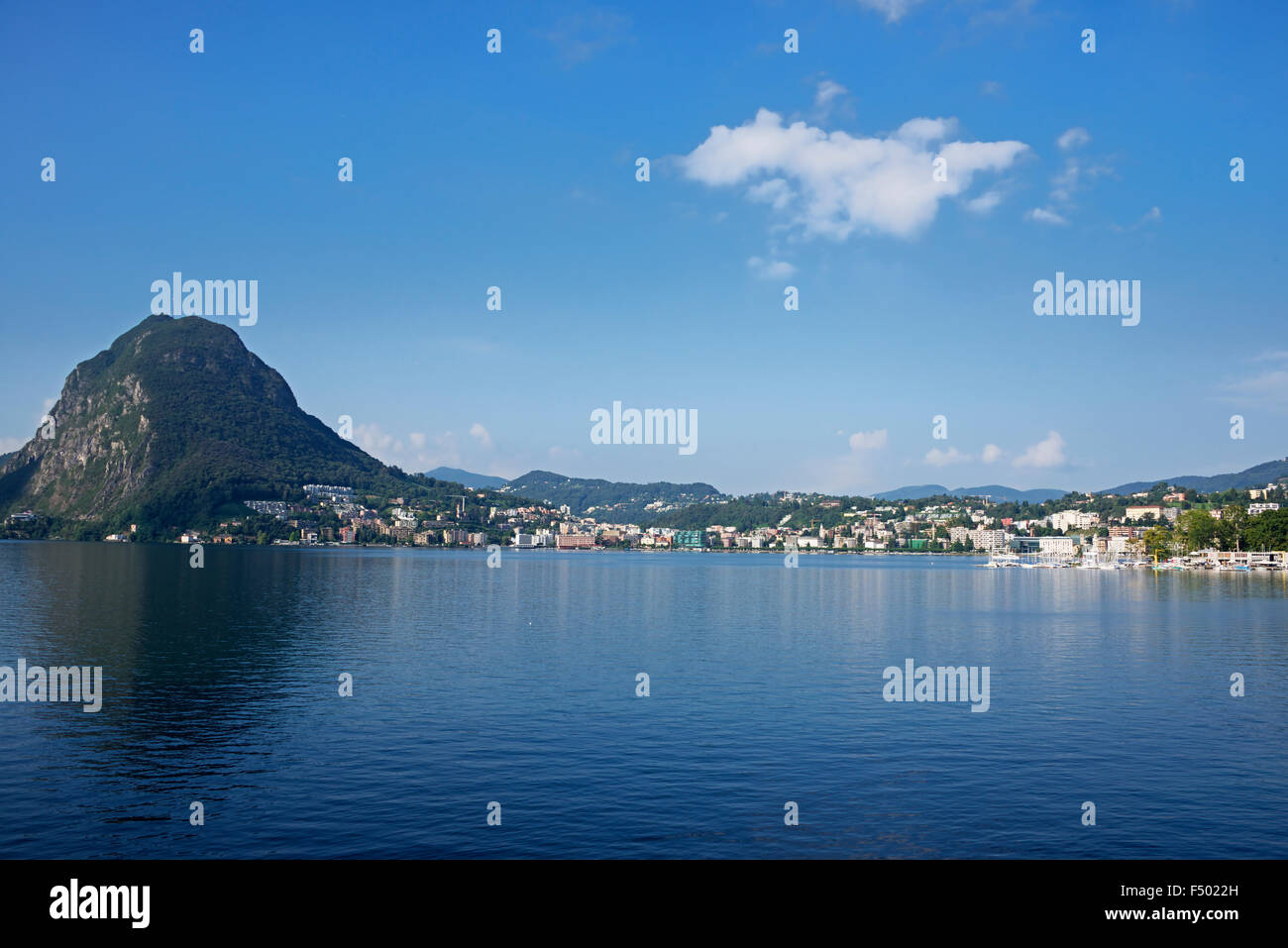 Panoramic view Lugano Paradiso and Mount San Salvatore Lake Lugano Switzerland Stock Photo