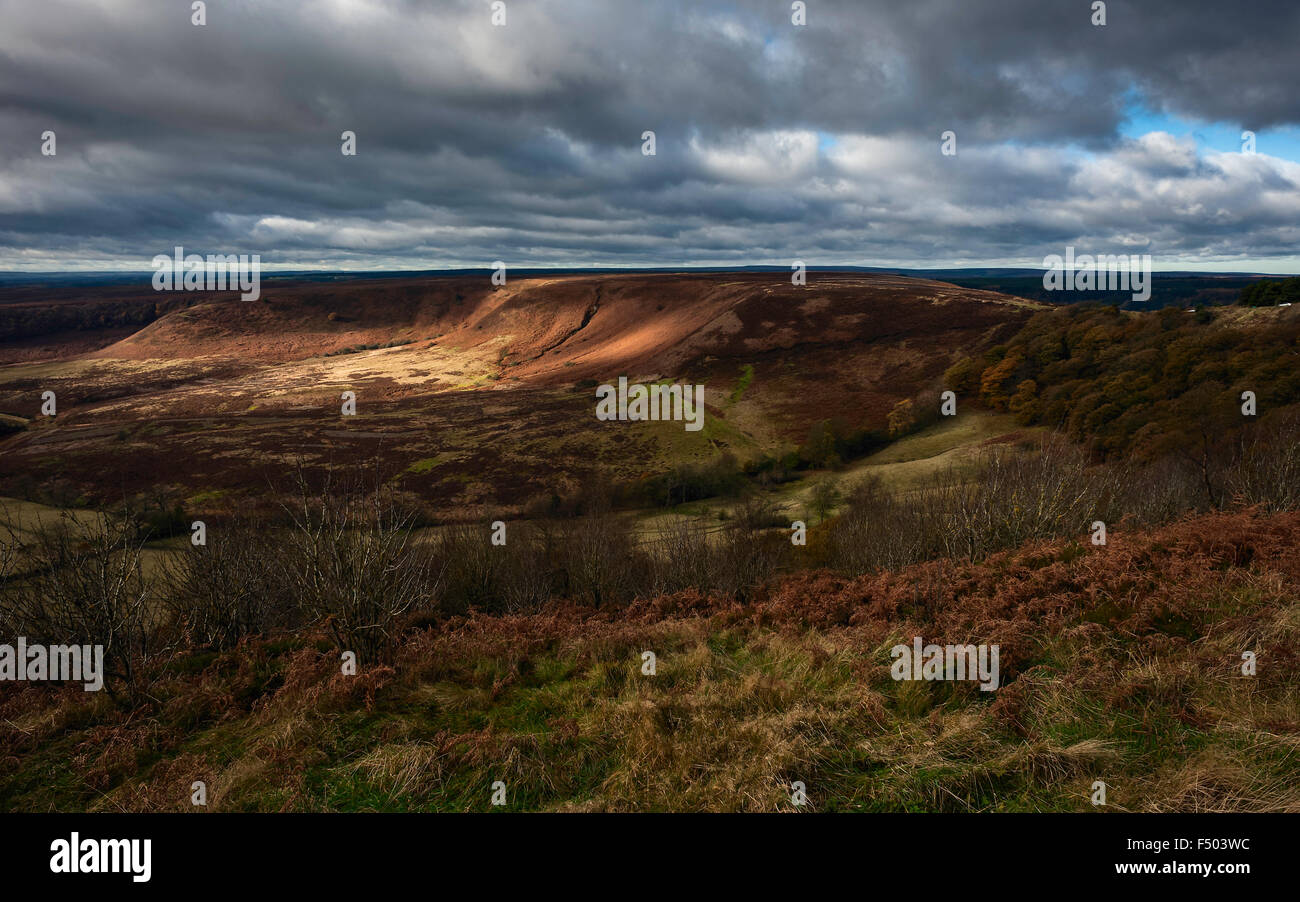 North York Moors National Park in autumn with the Hole of Horcum, a natural geological depression. Stock Photo