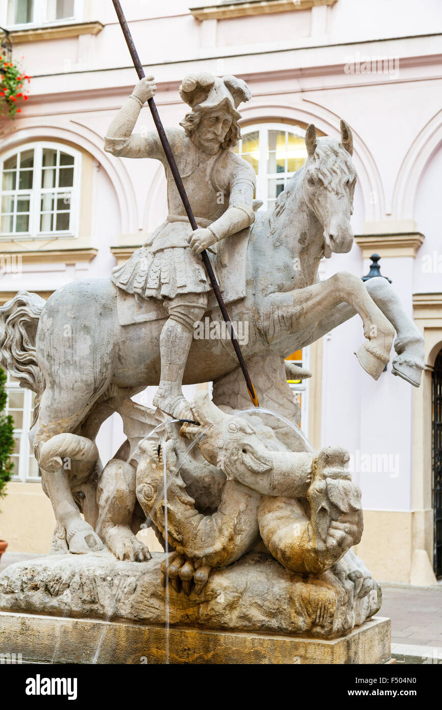 travel to Bratislava city - Fountain of St. George and the Dragon in the courtyard of primate's palace in Bratislava Stock Photo