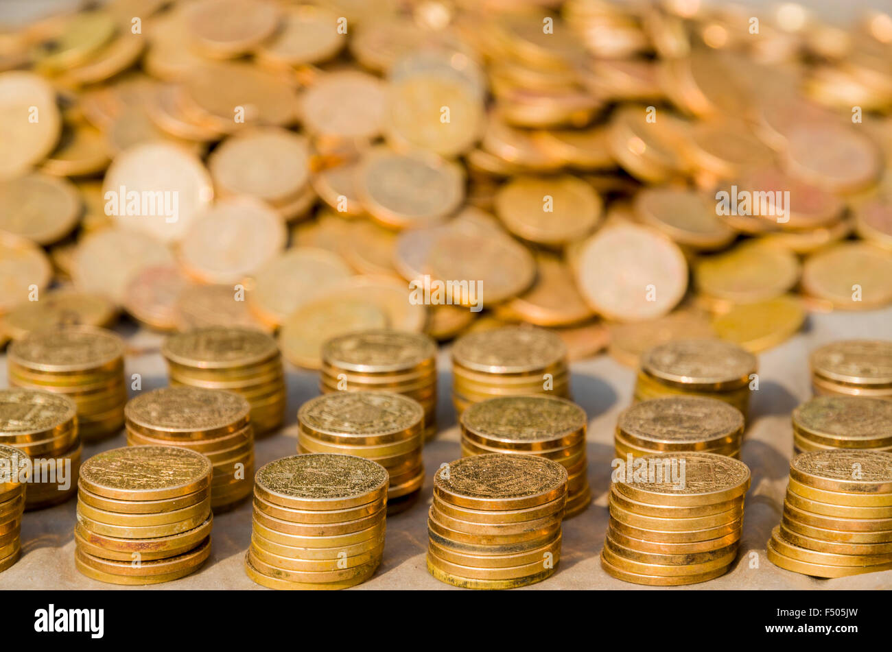 Many nepali coins piling up Stock Photo