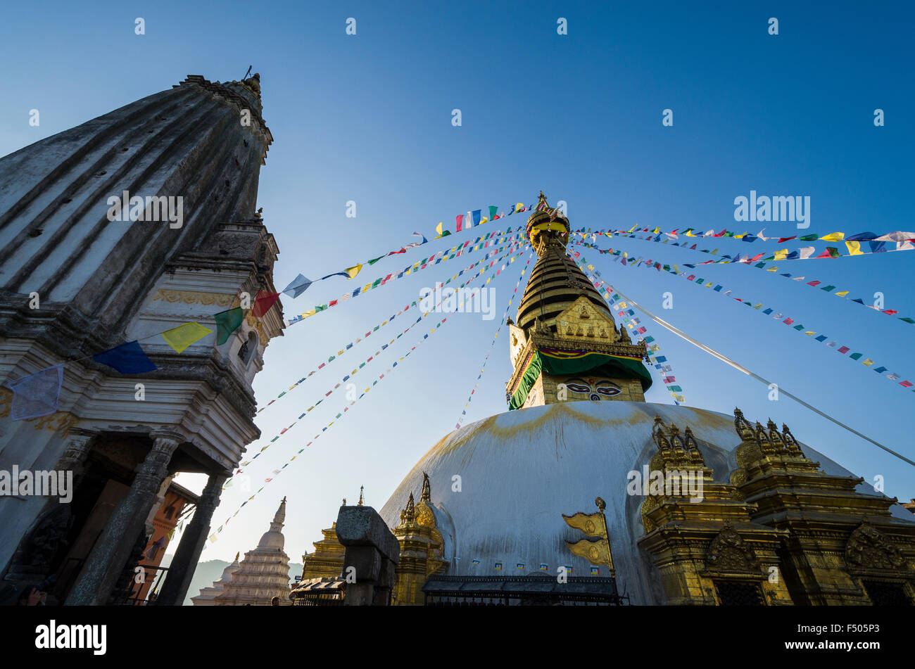 Swayambhunath Stupa, the Monkey Temple, high above Kathmandu city Stock Photo
