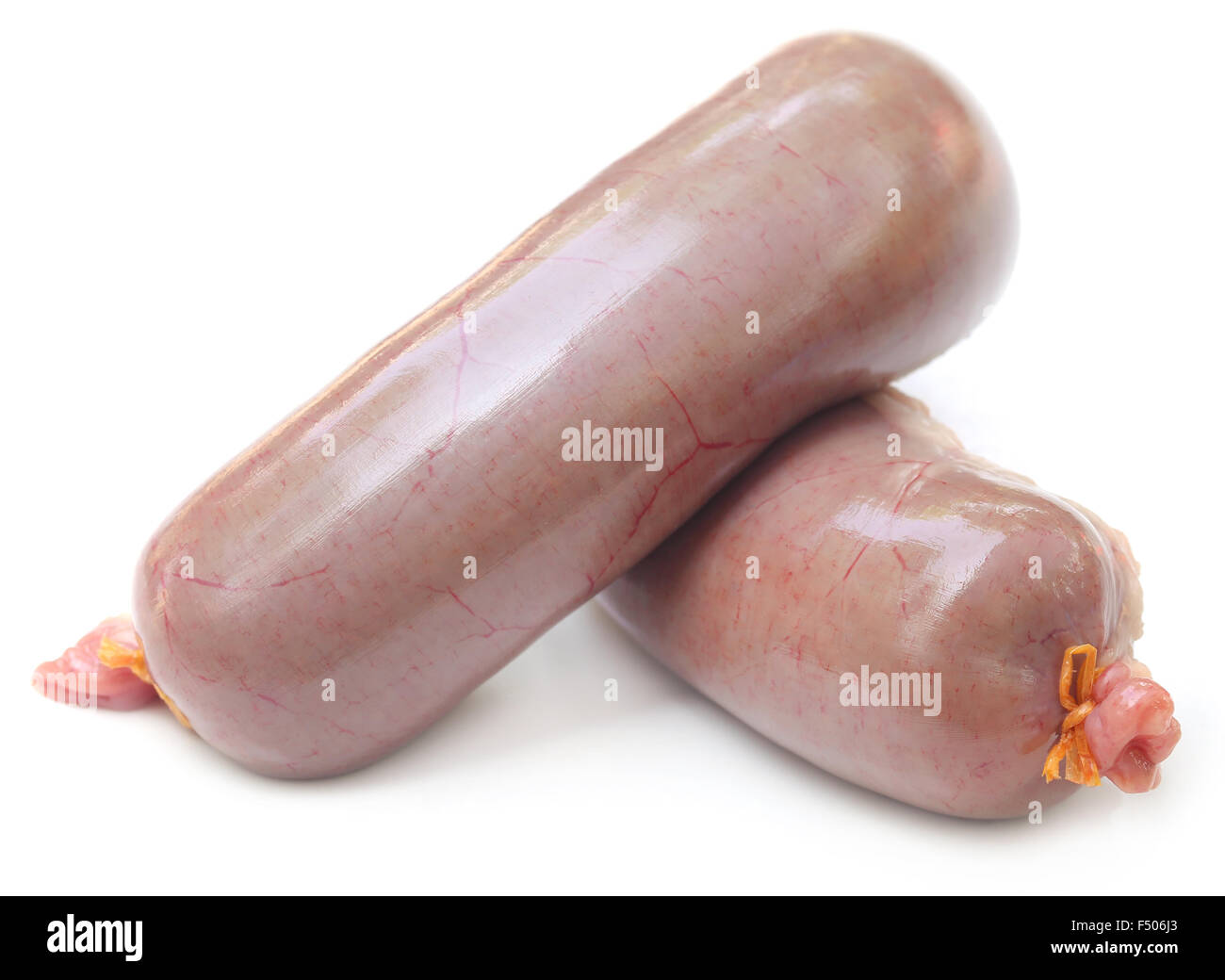 Raw sausage over white background Stock Photo