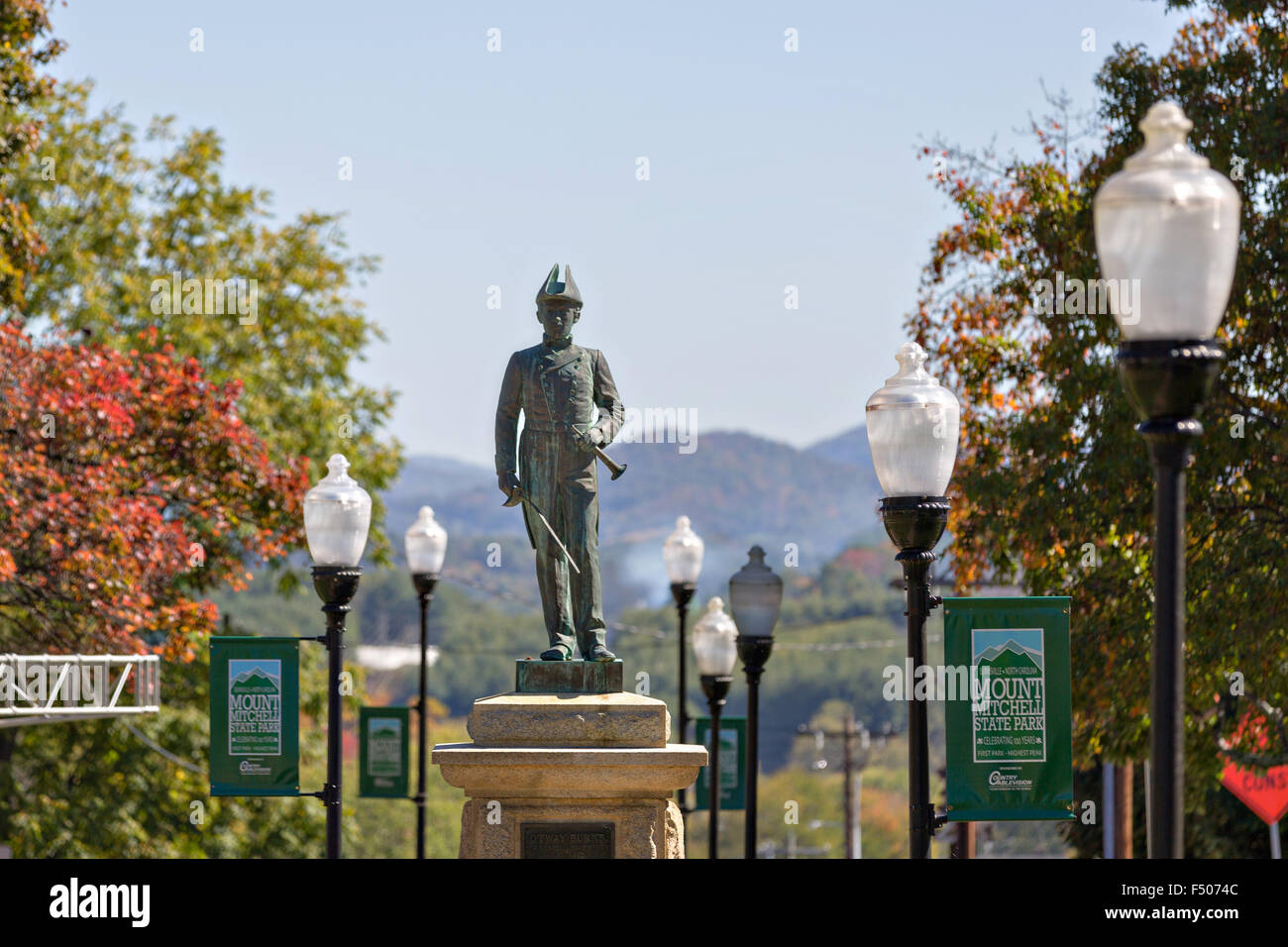 Statue of Captain Otway Burns in the town square of tiny Burnsville
