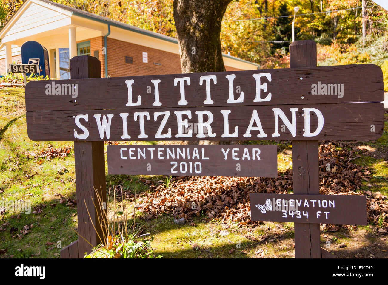 Sign marking the tiny hamlet of Little Switzerland, North Carolina