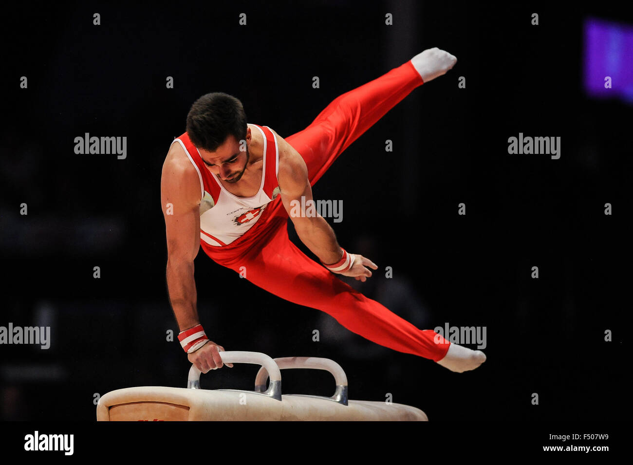 OLIVER HEGI from Switzerland competes on the pommel horse during the preliminary round of the 2015 World Gymnastics Championships held in Glasgow, UK. 25th Oct, 2015. Credit:  Amy Sanderson/ZUMA Wire/Alamy Live News Stock Photo