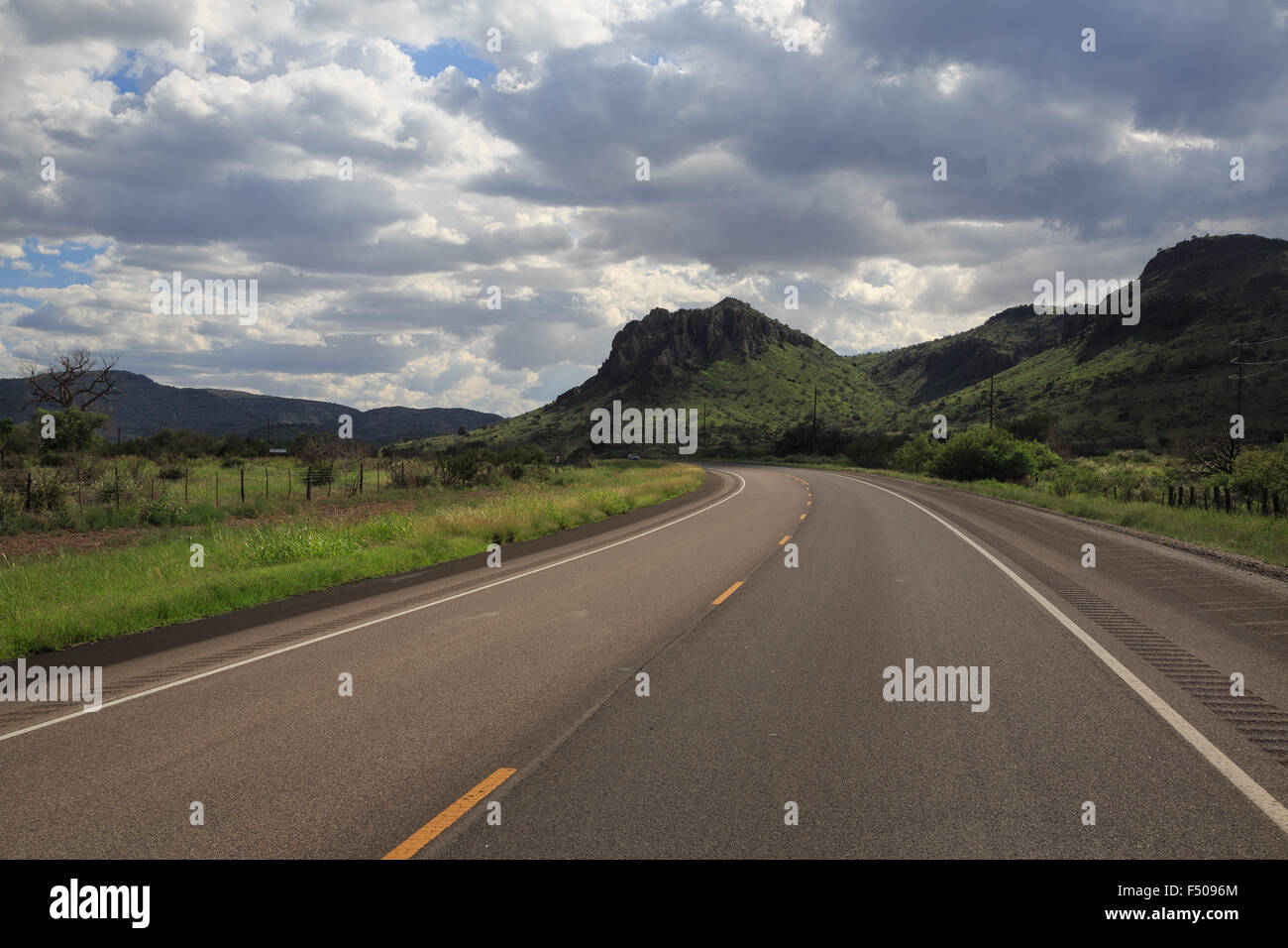 The scenic mountain view  along highway TX-17 in West Texas Stock Photo