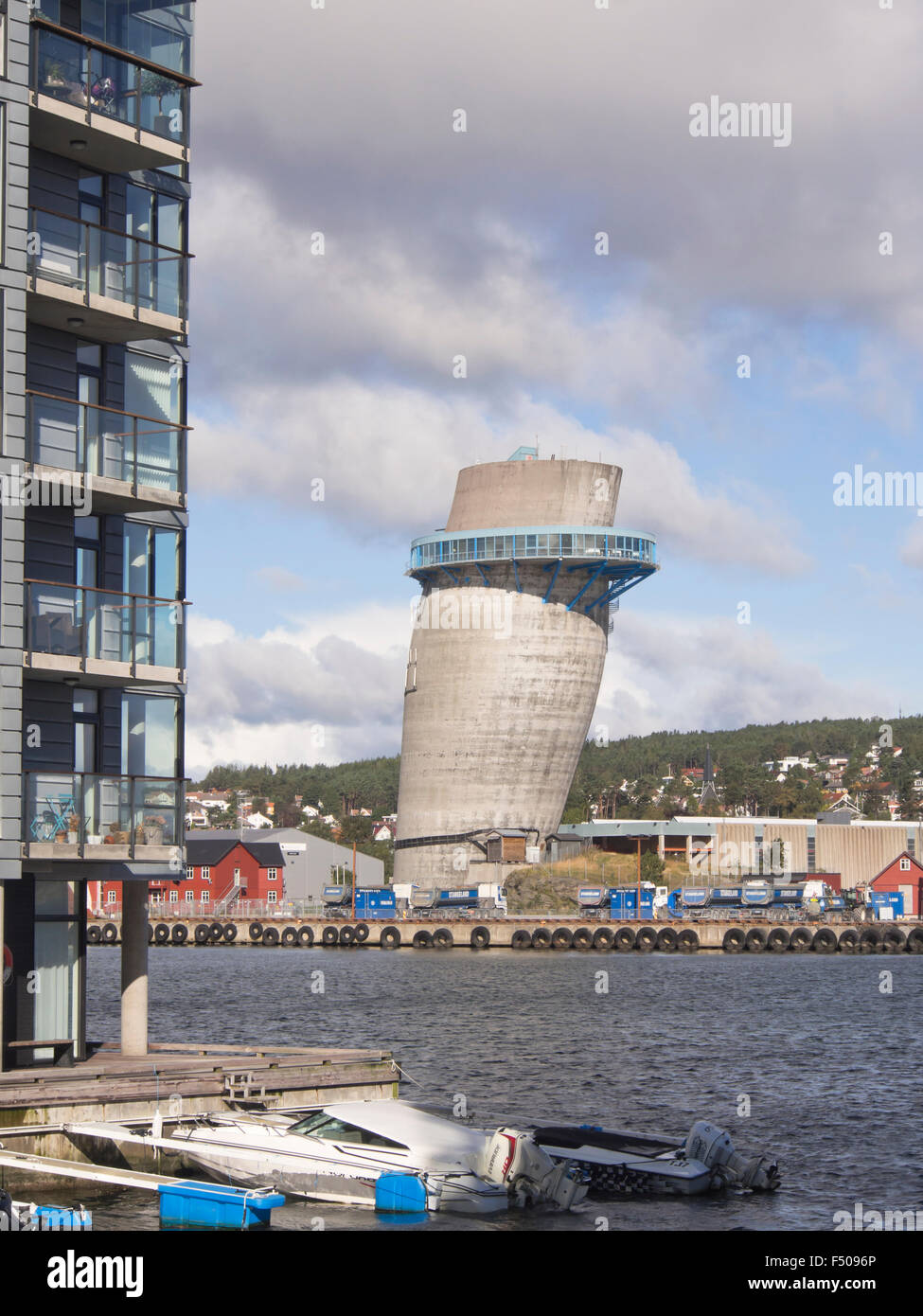 Jattavagen, Stavanger Norway, former industrial area, the leaning tower, made to test concrete construction for oil industry Stock Photo