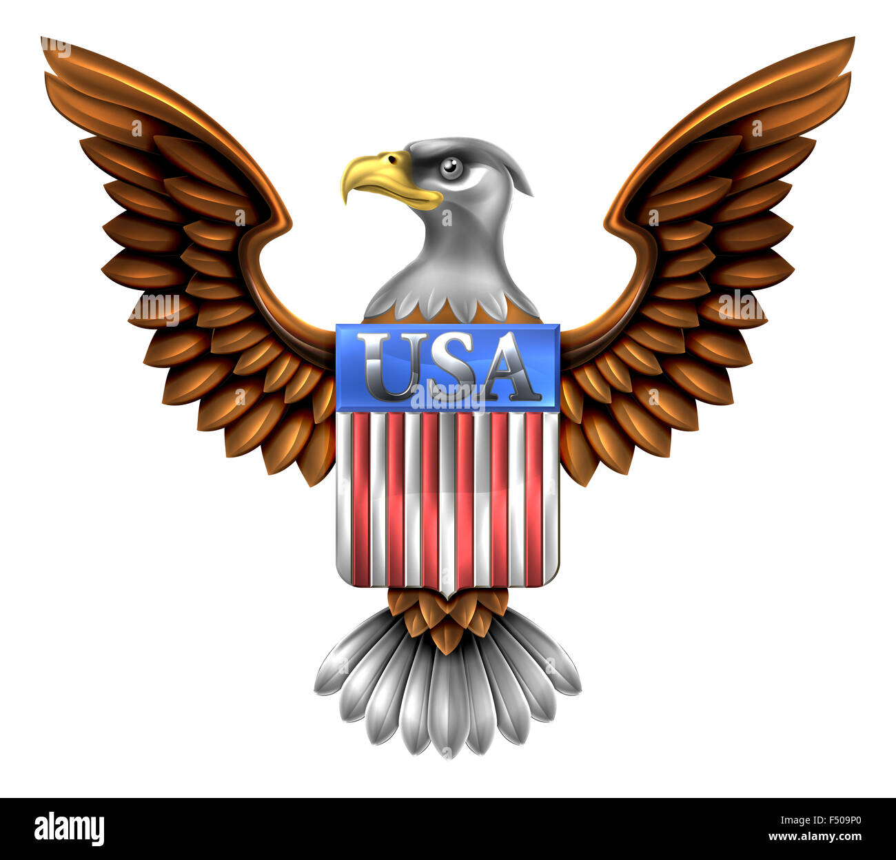 American Eagle Design with bald eagle of the United States with American flag shield reading USA Stock Photo