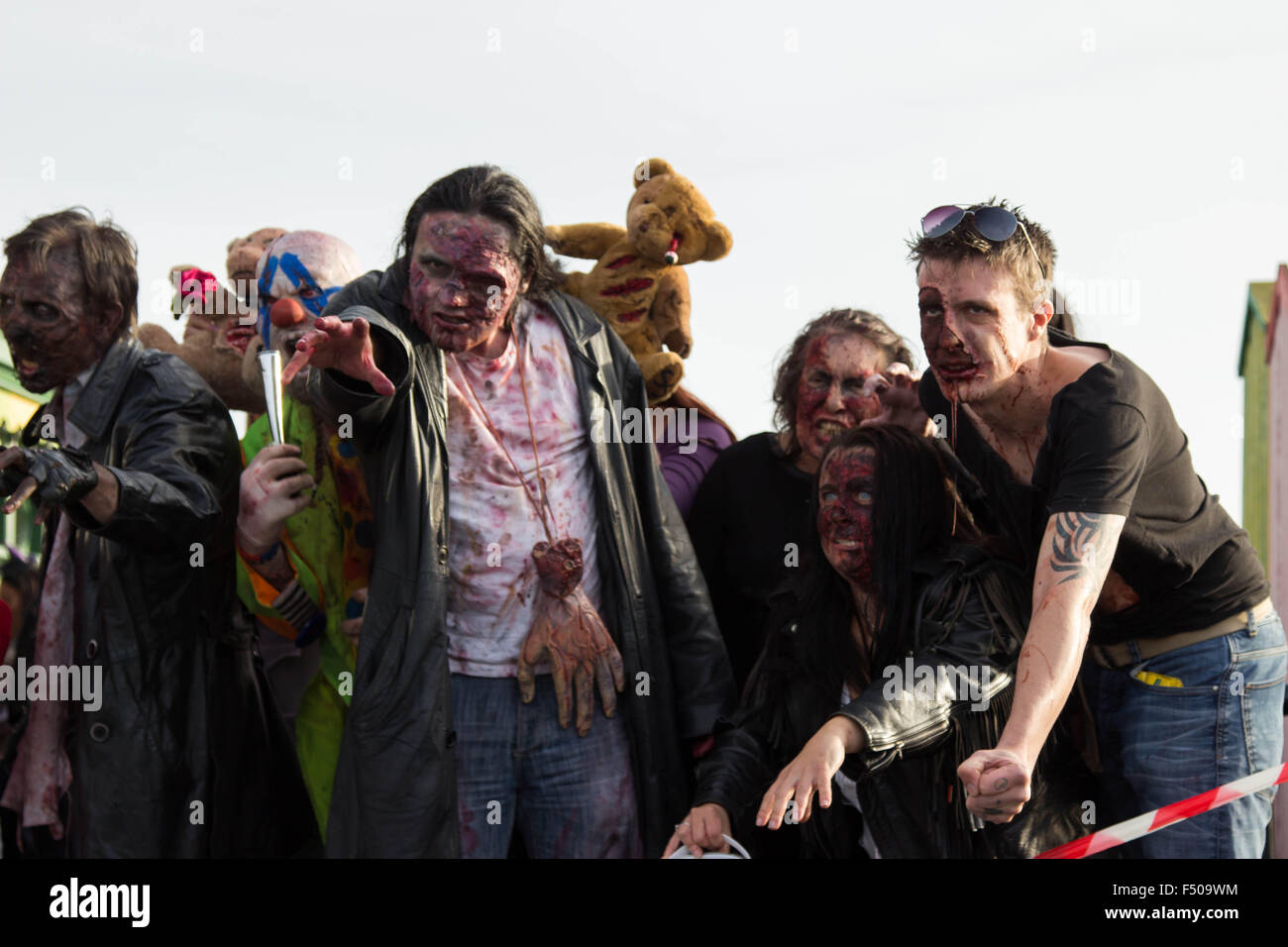 Southend on Sea, Essex, UK. 25th Oct 15. Halloween celebrations get under way in Southend on sea with the annual Southend pier Zombie walk. Credit:  darren Attersley/Alamy Live News Stock Photo