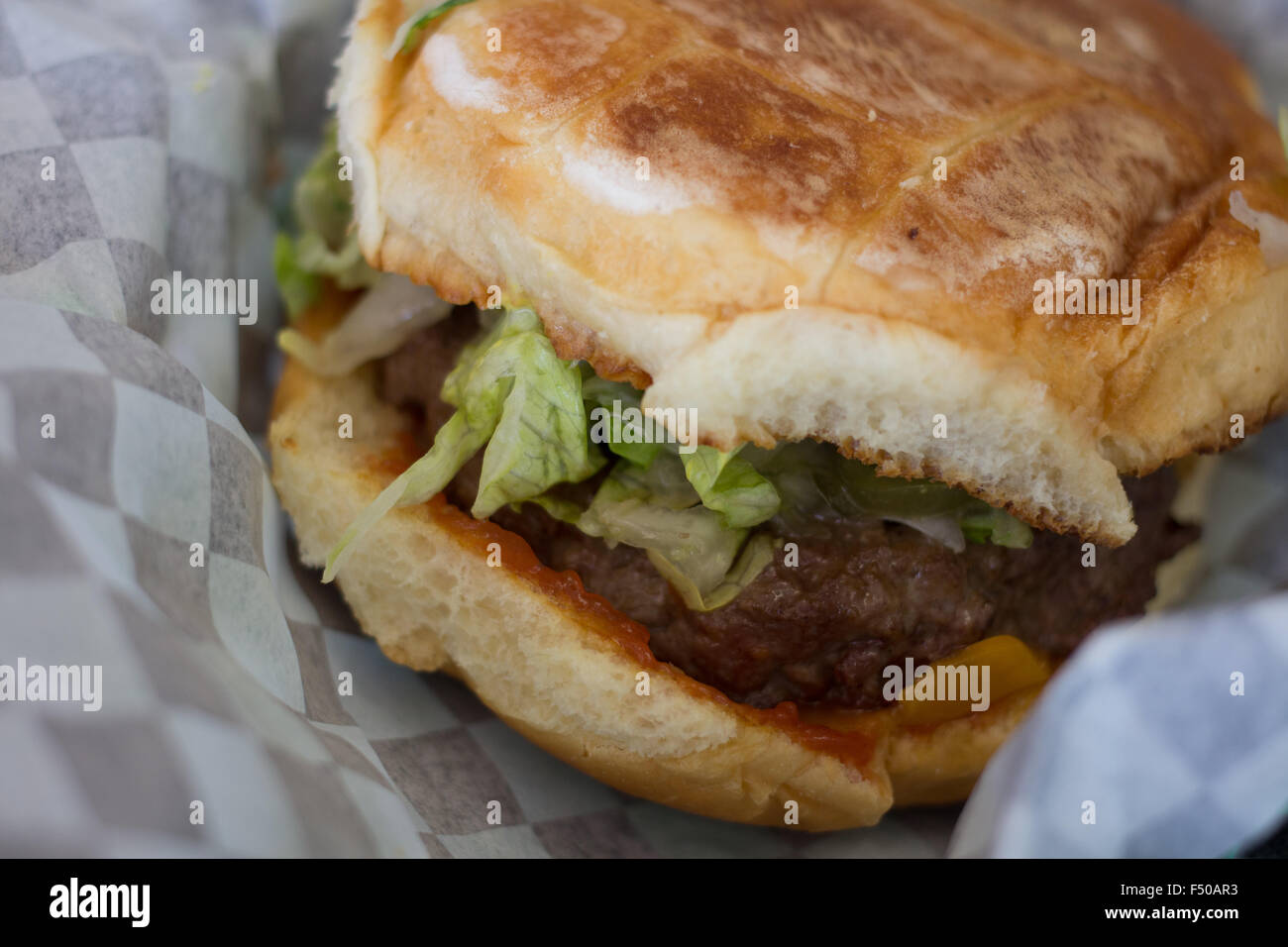 Closeup of a hamburger Stock Photo