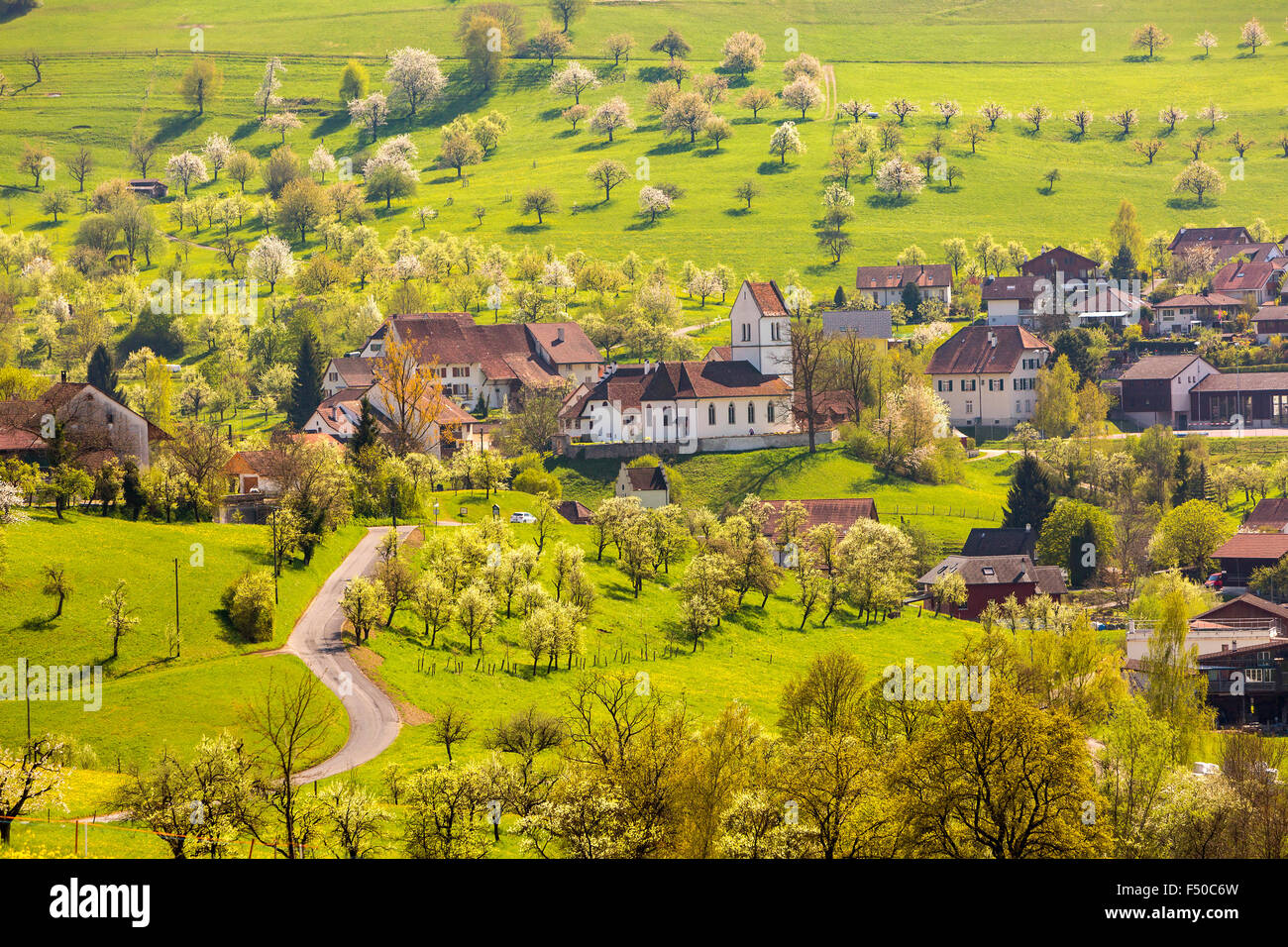 Spring landscape at Oltingen, Canton Basel-Landschaft, Switzerland. Stock Photo