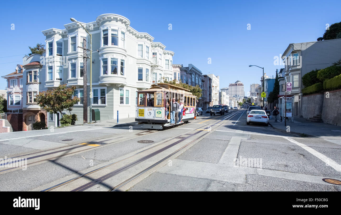 San Francisco's famous cable car, San Francisco, California, United States of America, North America Stock Photo
