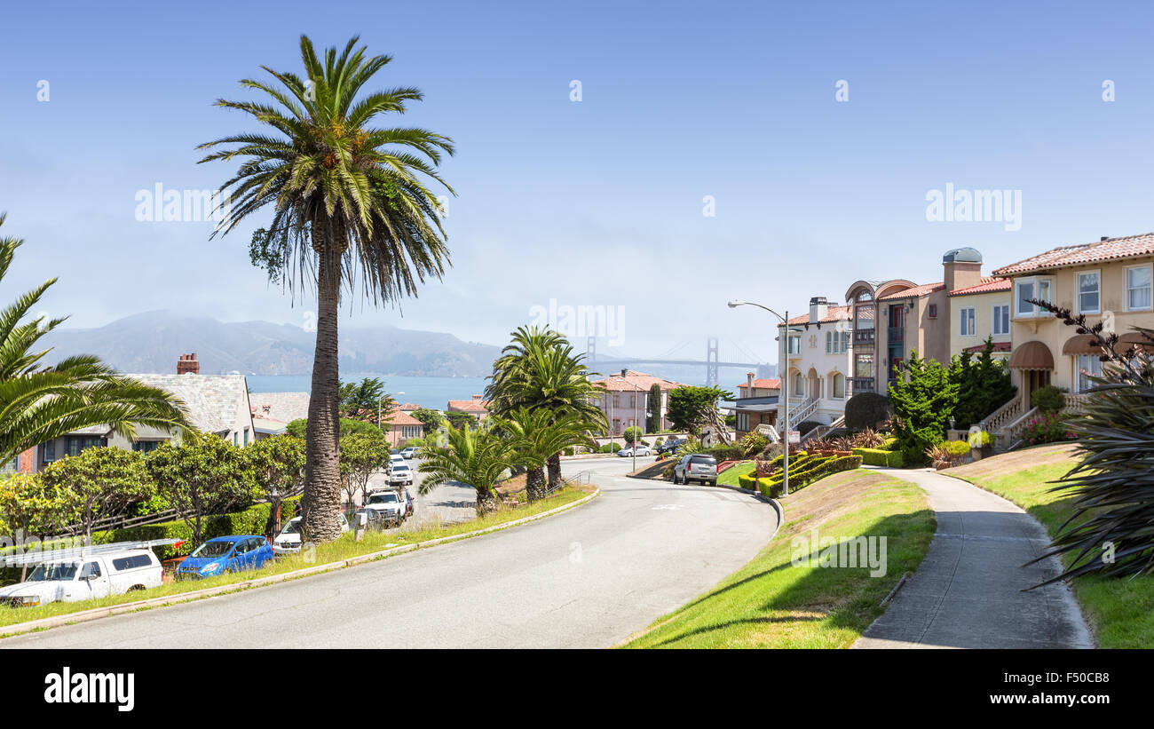 Golden Gate Bridge seen from Presidio, San Francisco, California, United States of America, North America Stock Photo