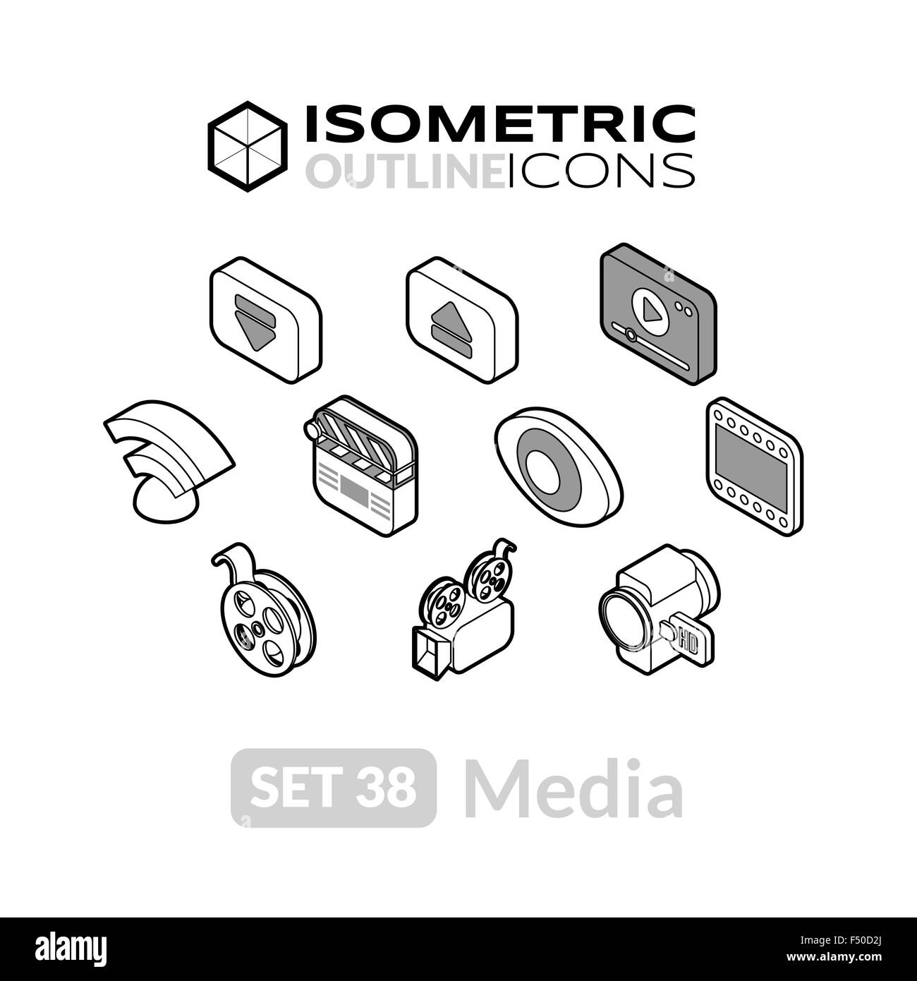Isometric outline icons set 38 Stock Vector