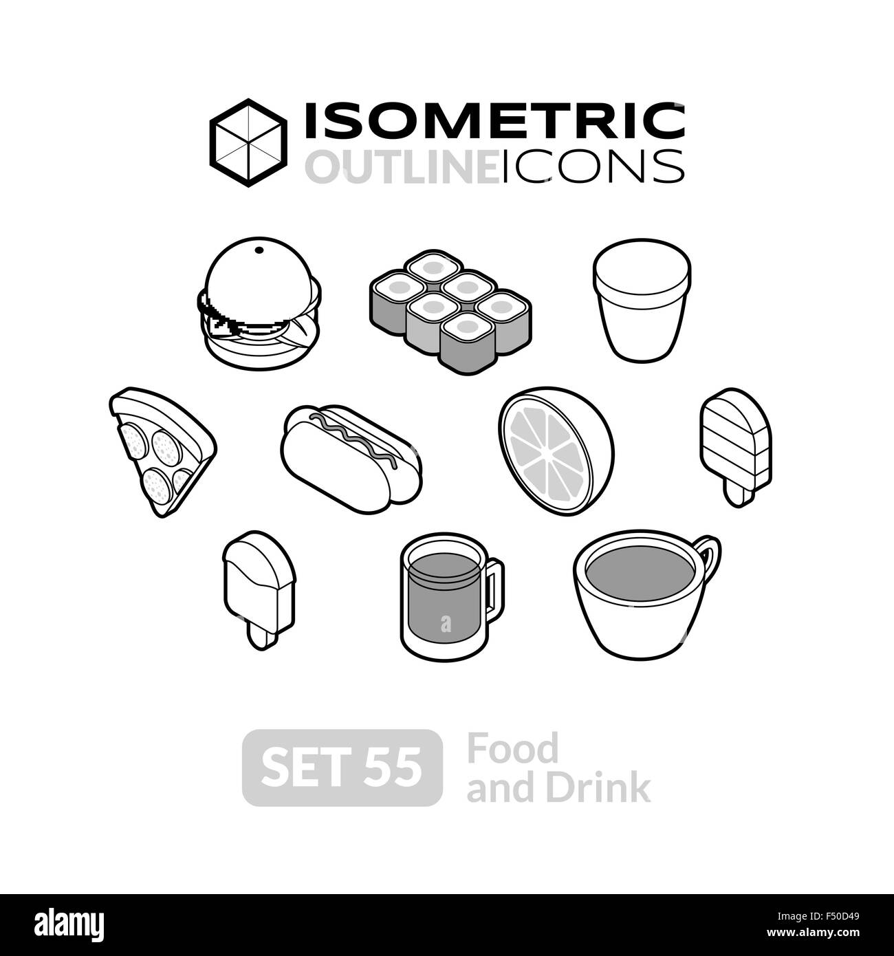 Isometric outline icons set 55 Stock Vector