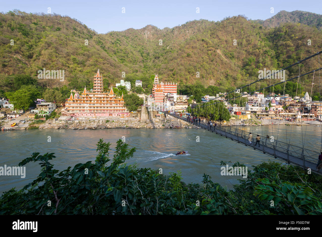 The Kailashanand Mission in Laksman Jhula is located at the banks of the holy river Ganges Stock Photo