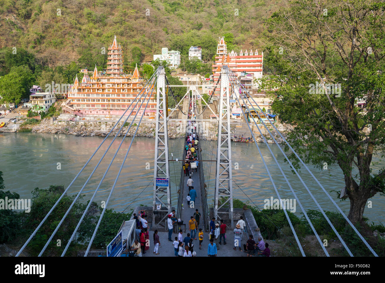 The Kailashanand Mission in Laksman Jhula is located at the banks of the holy river Ganges Stock Photo