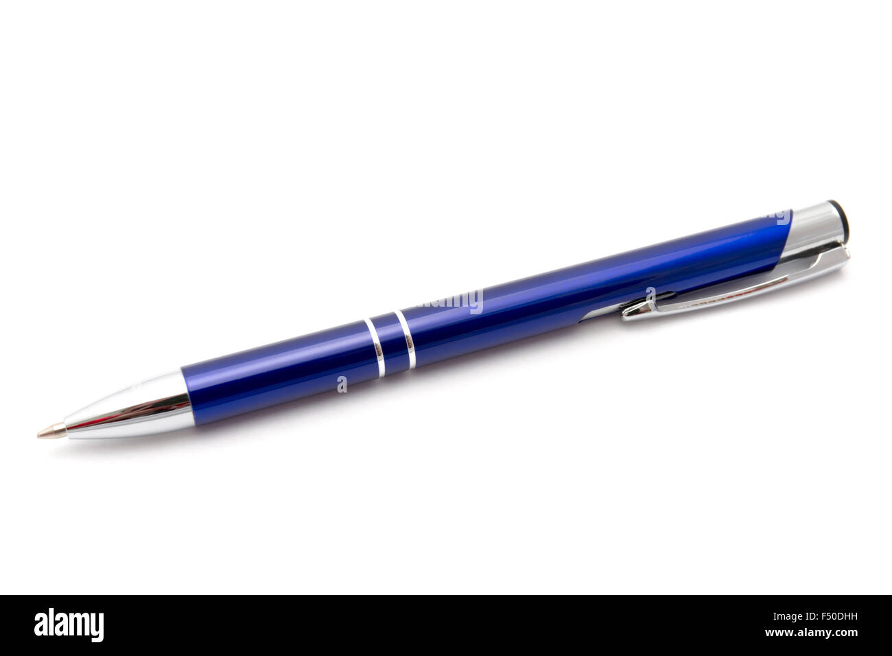 Blue ballpoint pen on white Stock Photo