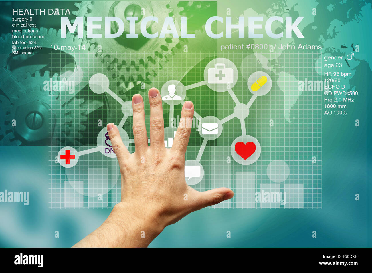hand touching medical interface Stock Photo