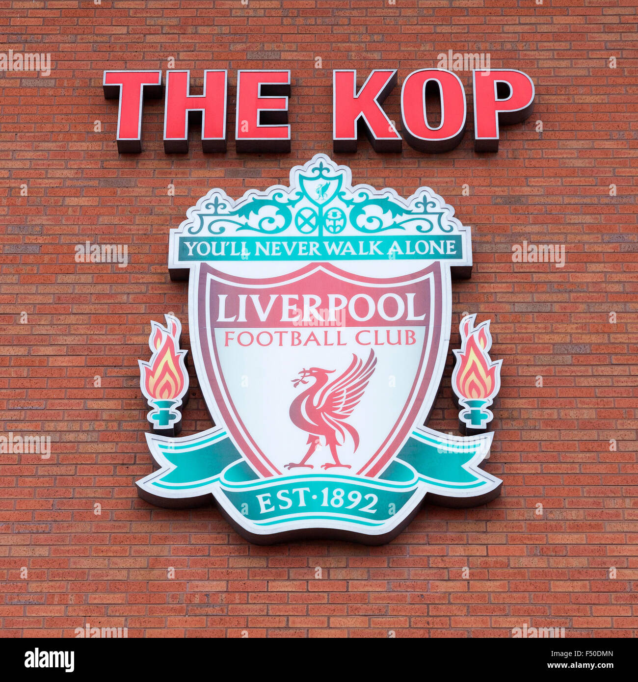 The Kop sign, Anfield Football Club, Liverpool, UK Stock Photo