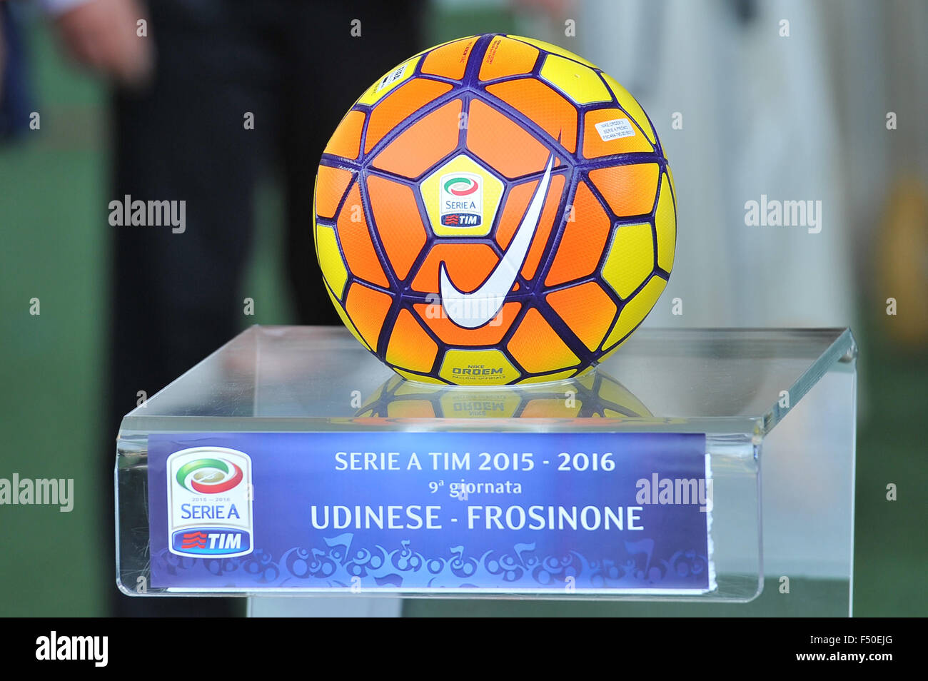 Udine, Italy. 25th October, 2015. The new Nike Ordem 3 Hi-Vis official  winter balls of Italian football series A prior the Italian Serie A TIM  football match between Udinese Calcio and Frosinone