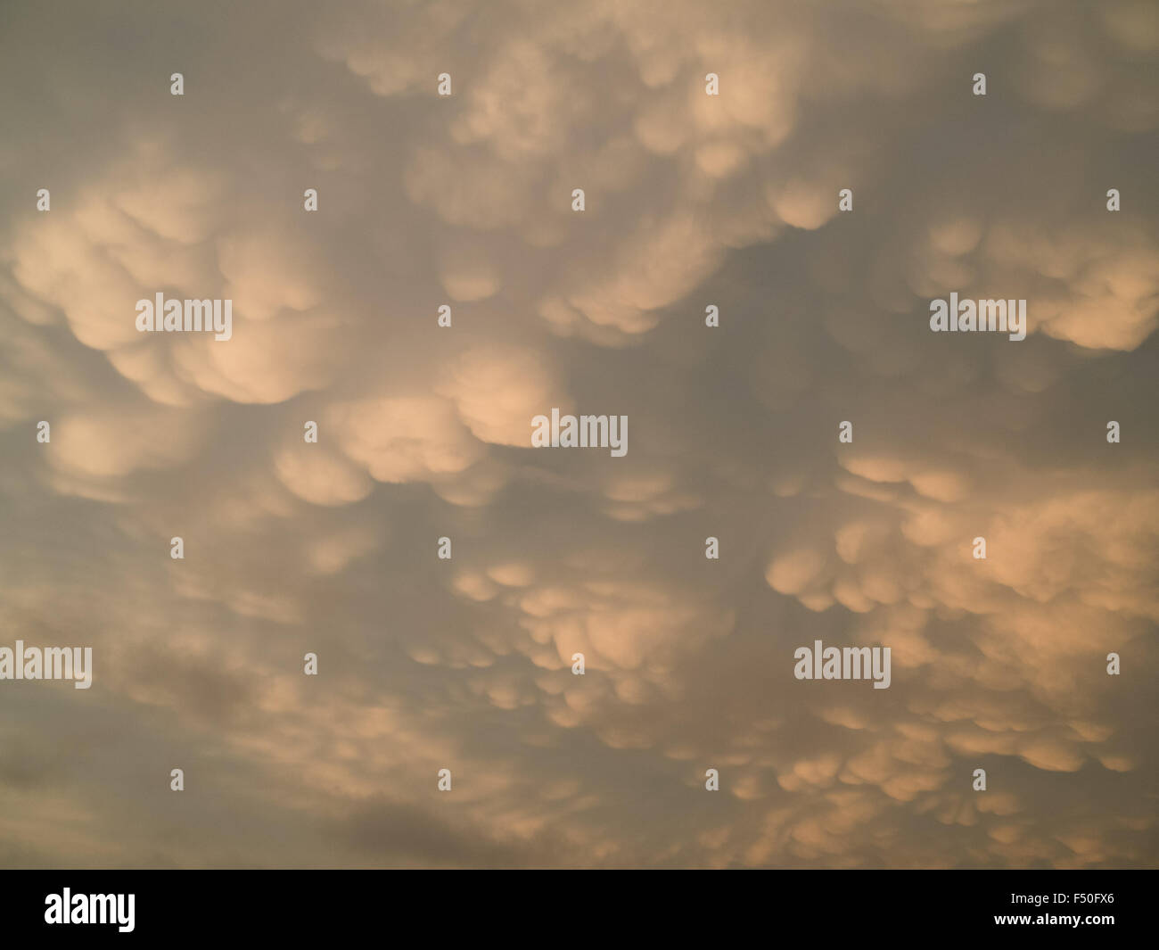 Ominous mammatus clouds at sunset Stock Photo