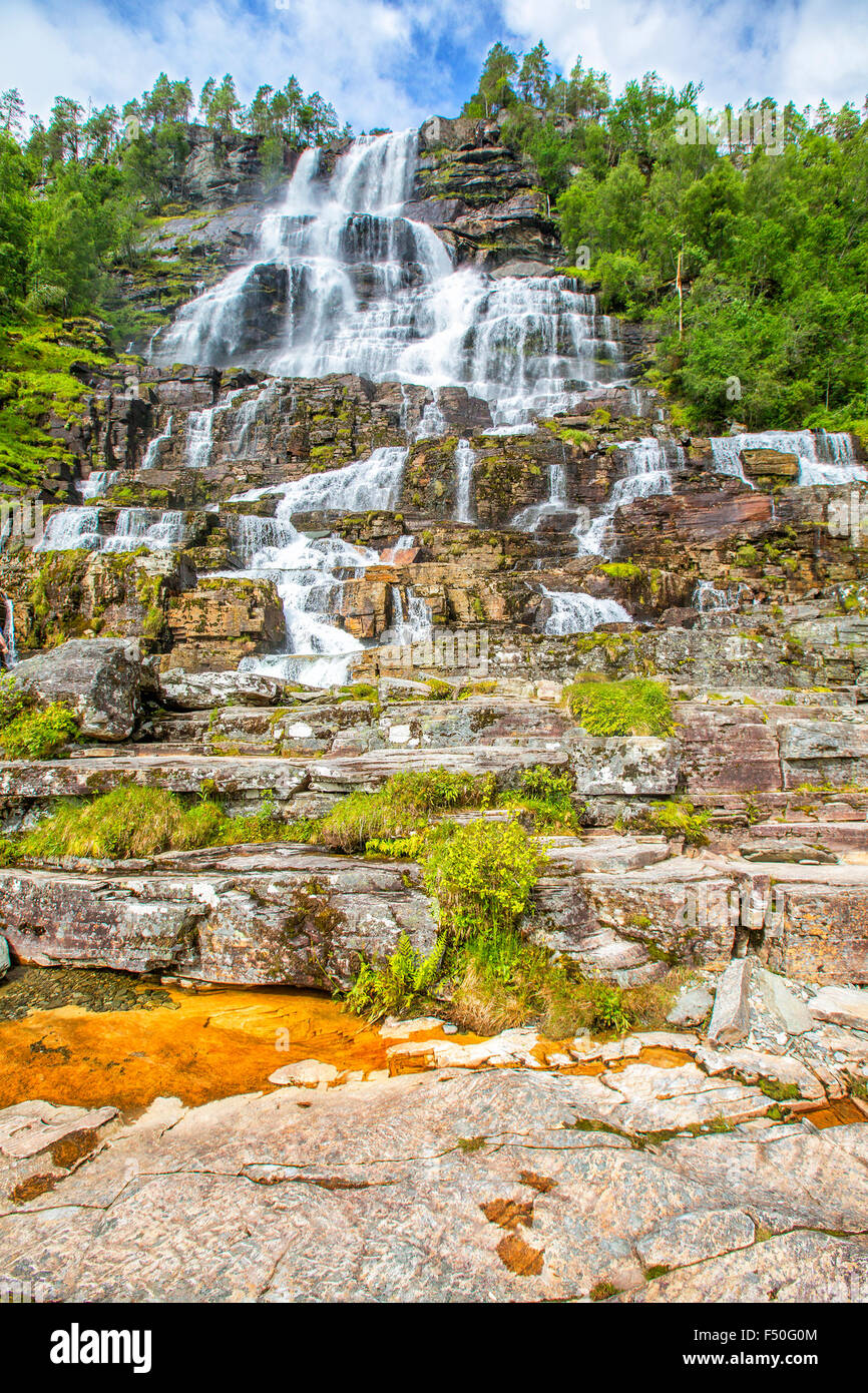 Waterfall Tvindefossen,  Norway. Stock Photo